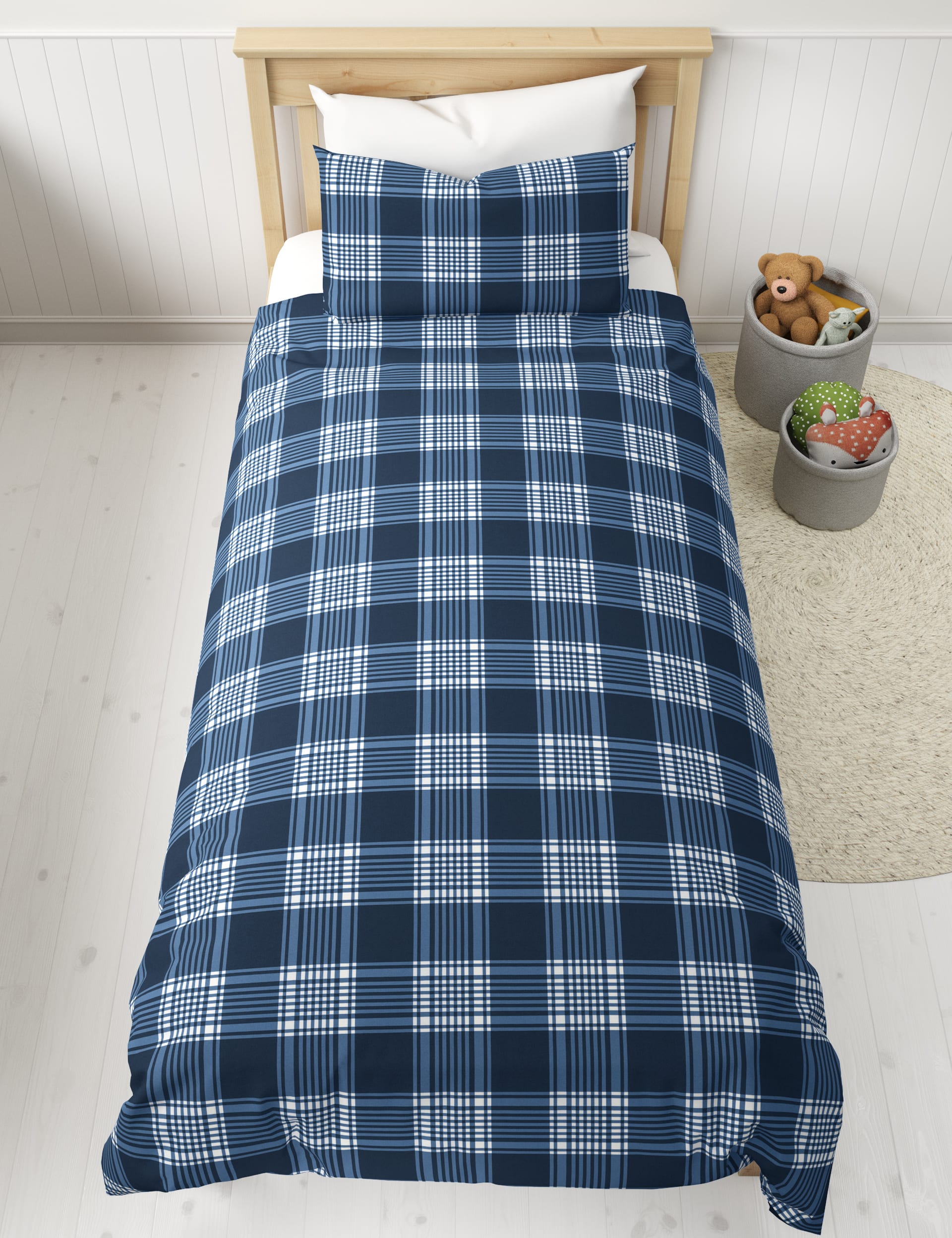 M&S Collection Checked Cotton Blend Bedding Set - DBL - Navy Mix, Navy Mix