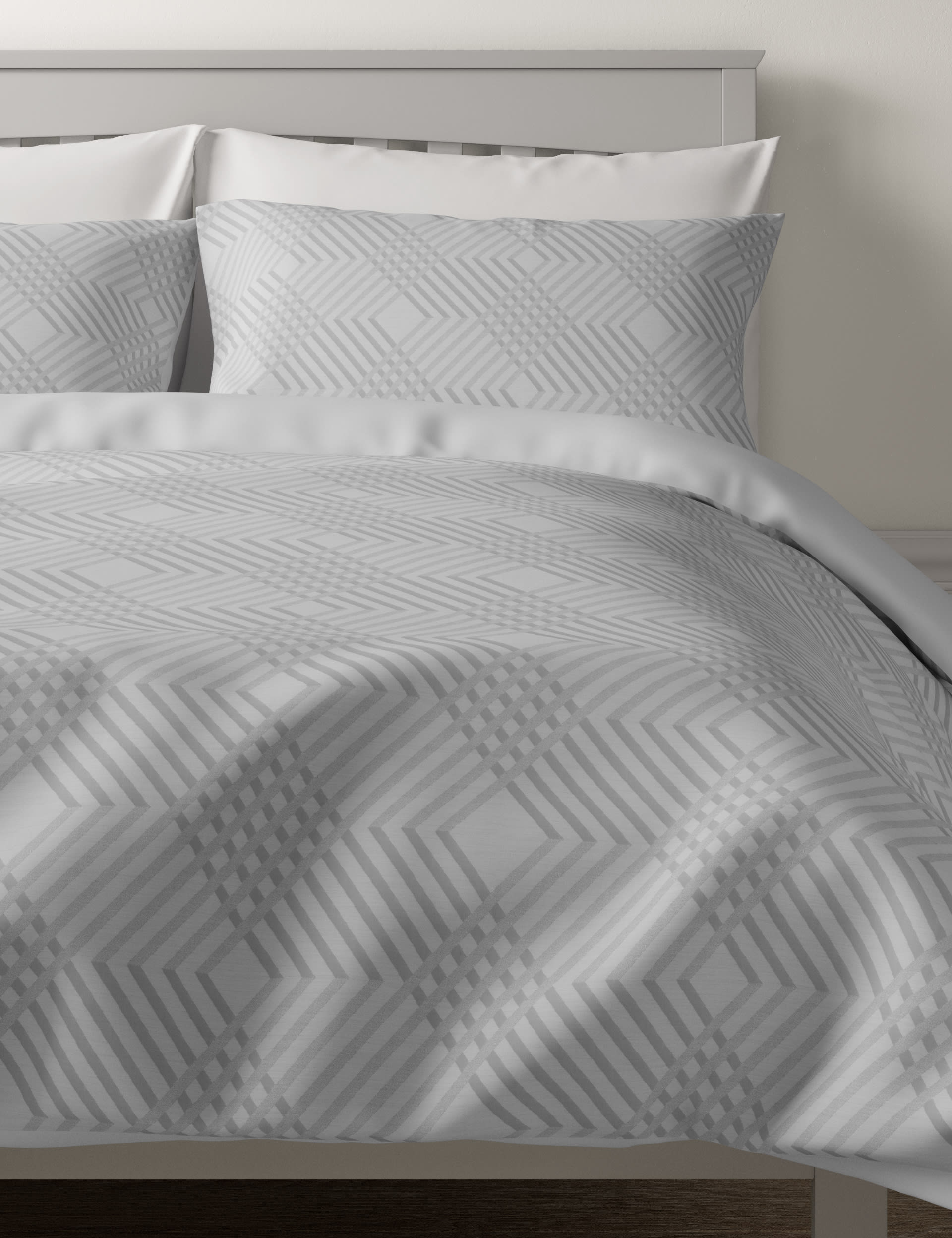 M&S Collection Pure Cotton Sateen Geometric Bedding Set - 6FT - Grey, Grey