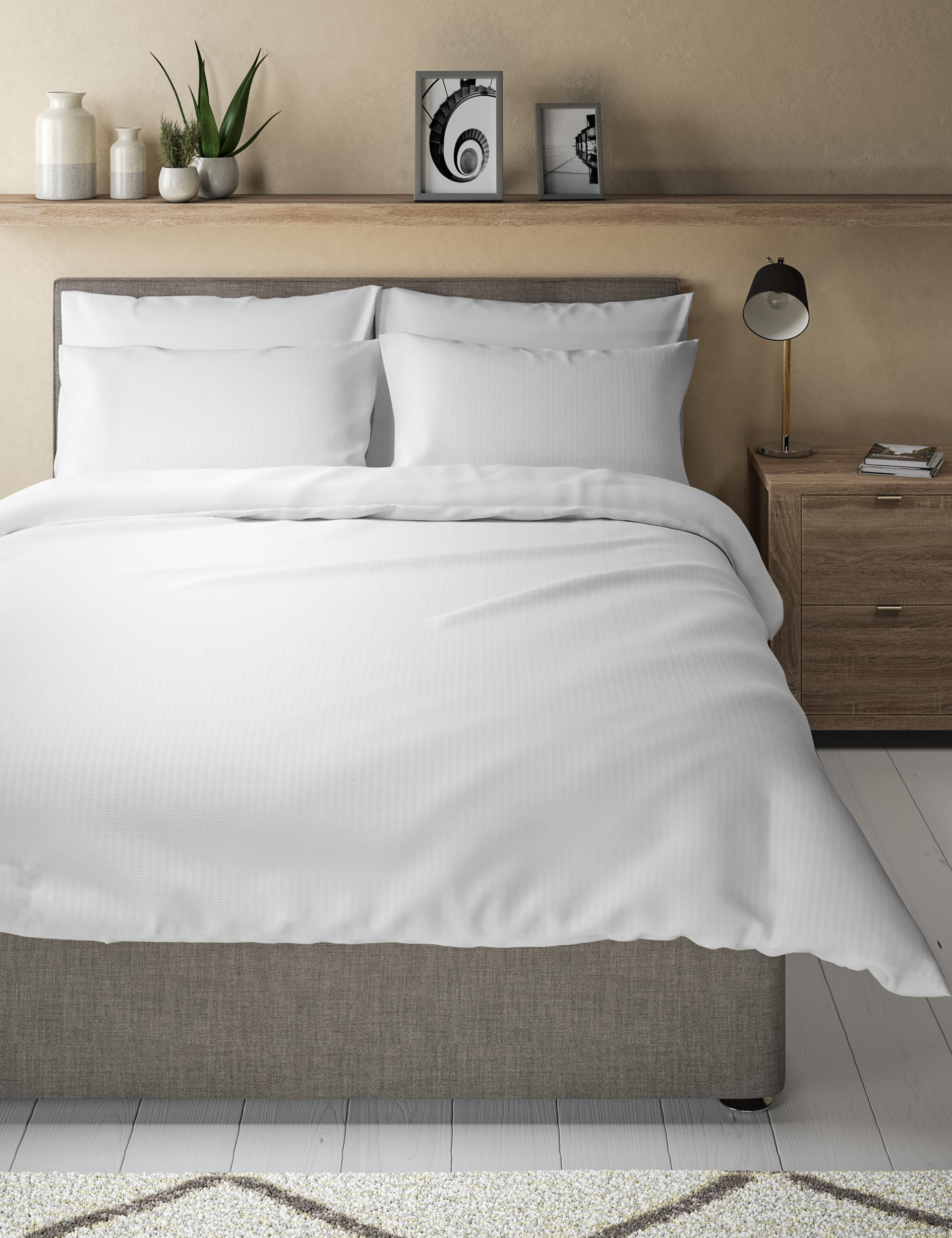 M&S Collection Cotton Rich Seersucker Bedding Set - SGL - White, White