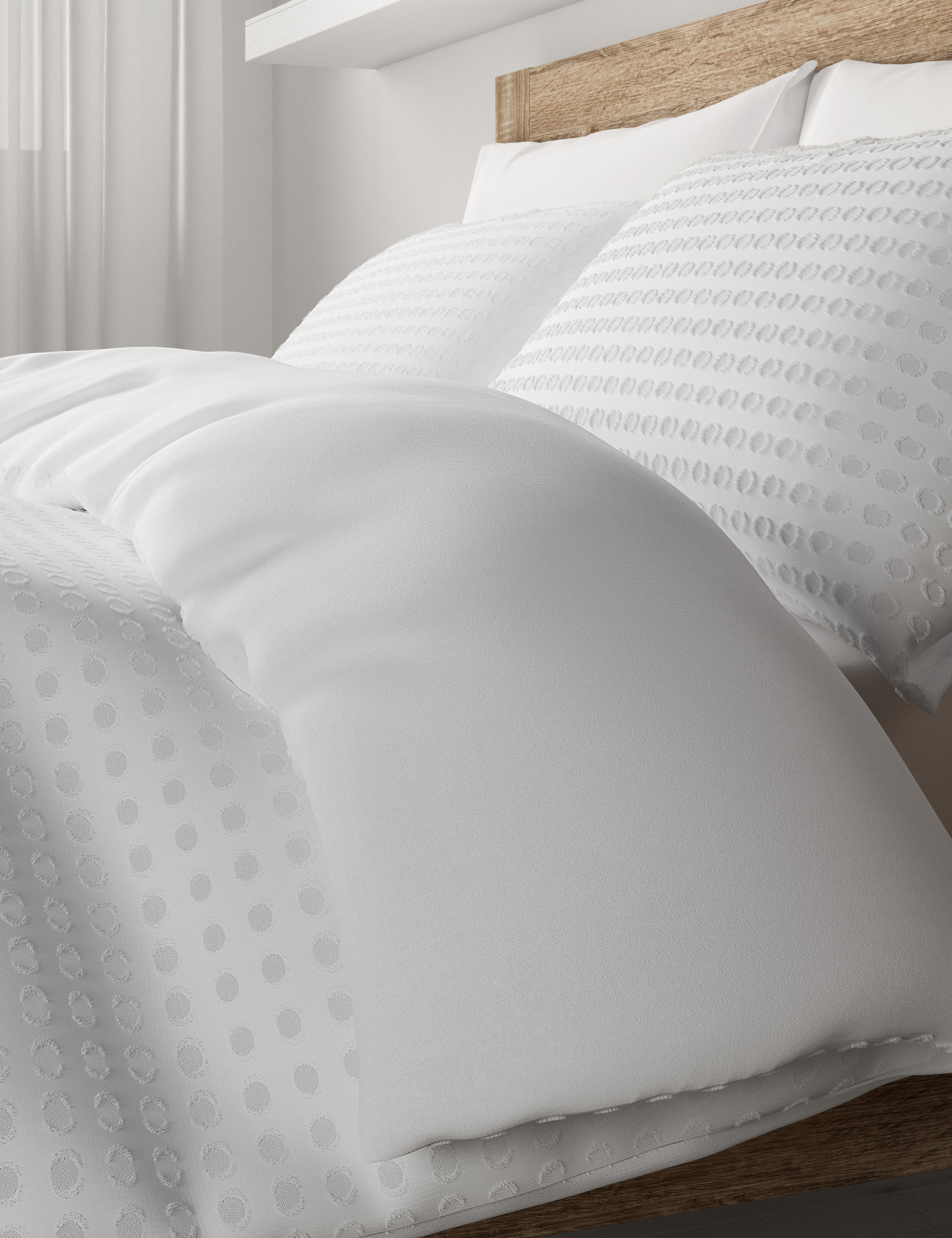 M&S Collection Pure Cotton Spotty Textured Bedding Set - SGL - White, White