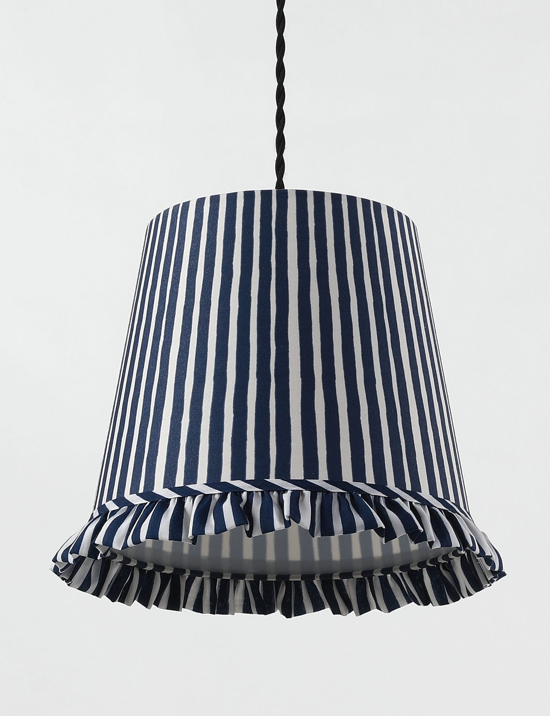 M&S Collection Watercolour Stripe Ruffle Edge Lamp Shade - Navy, Navy,Dark Red