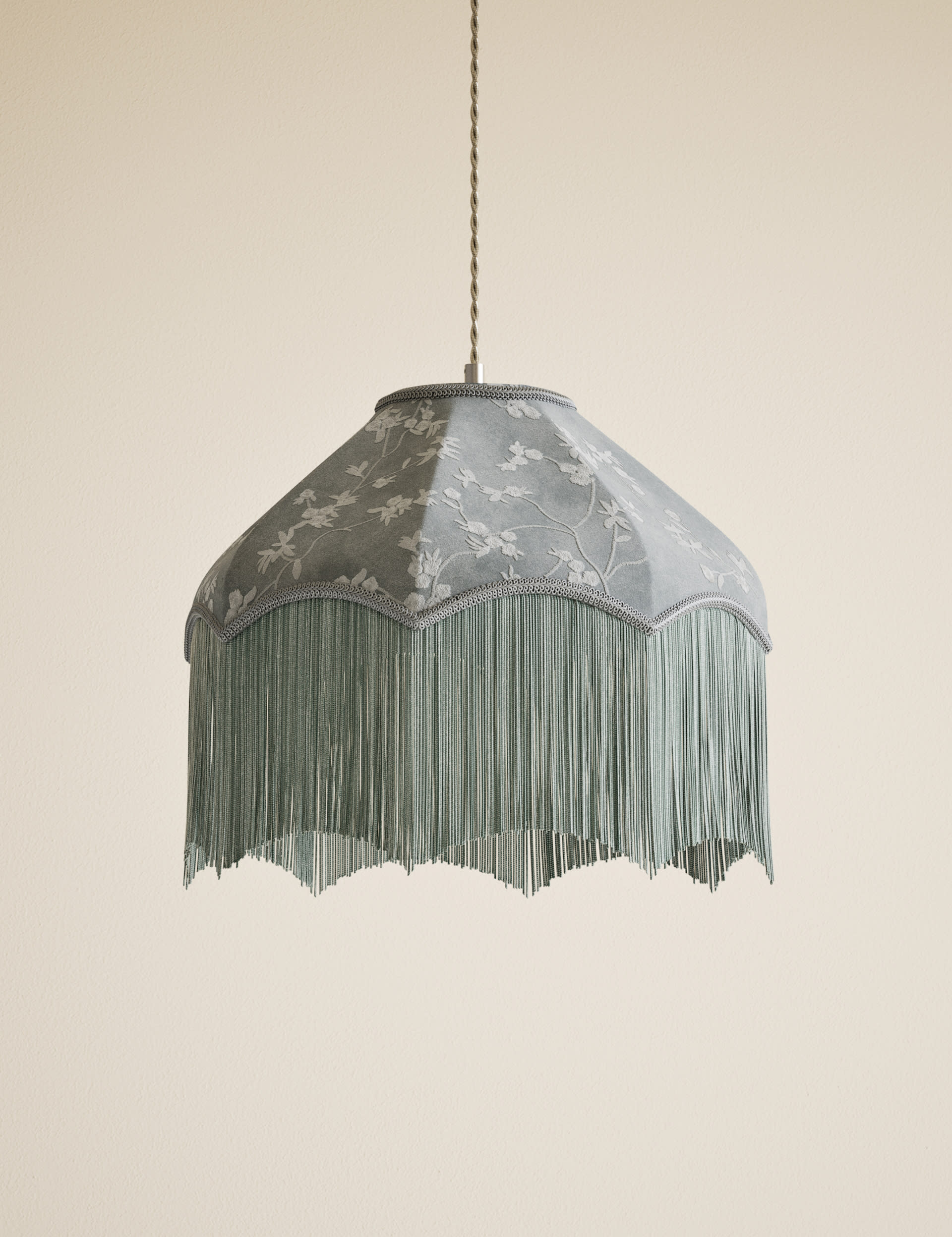 M&S Collection Velvet Cherry Blossom Fringed Lamp Shade - Sage, Sage