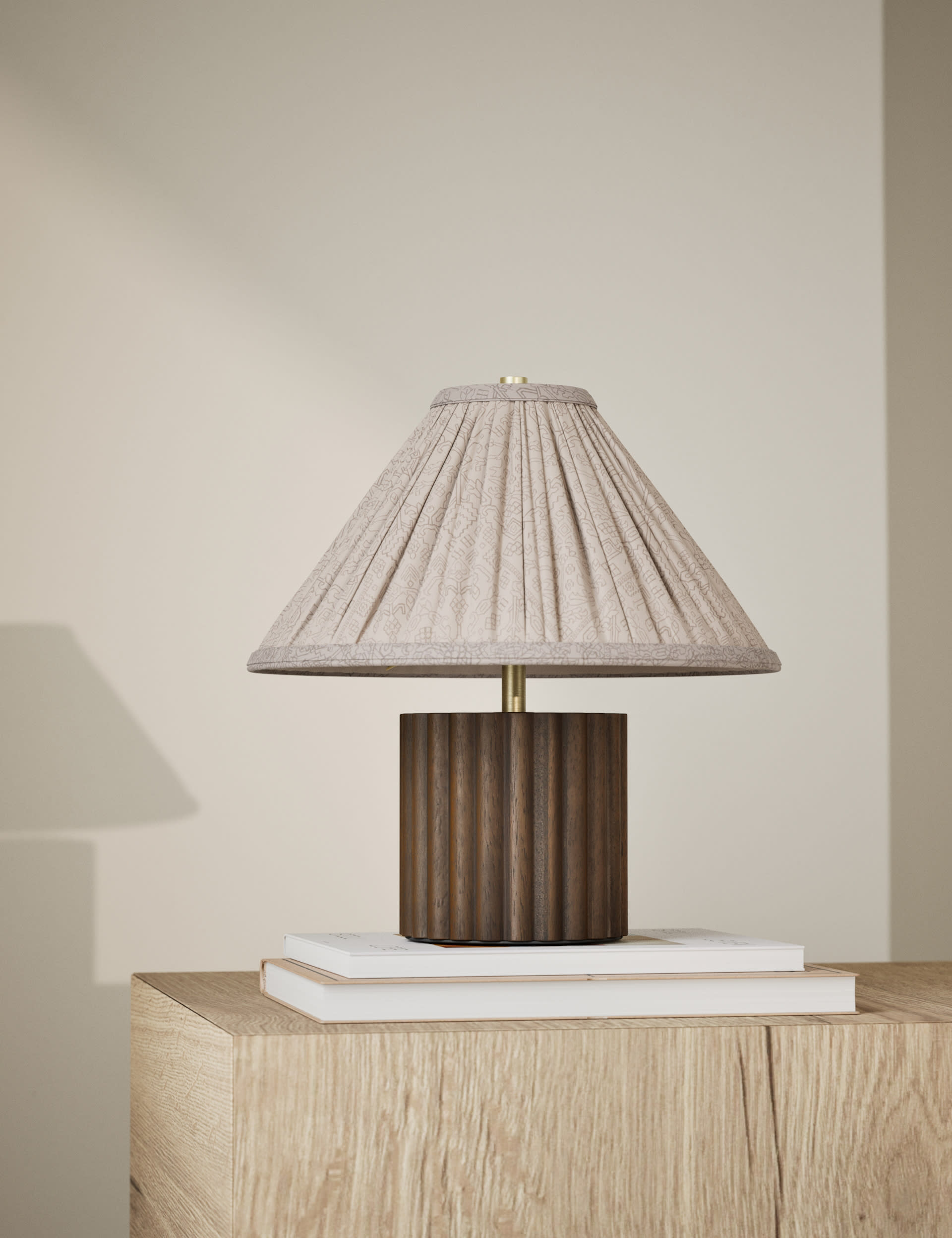 M&S Collection Wood Ribbed Round Table Lamp - Brown, Brown