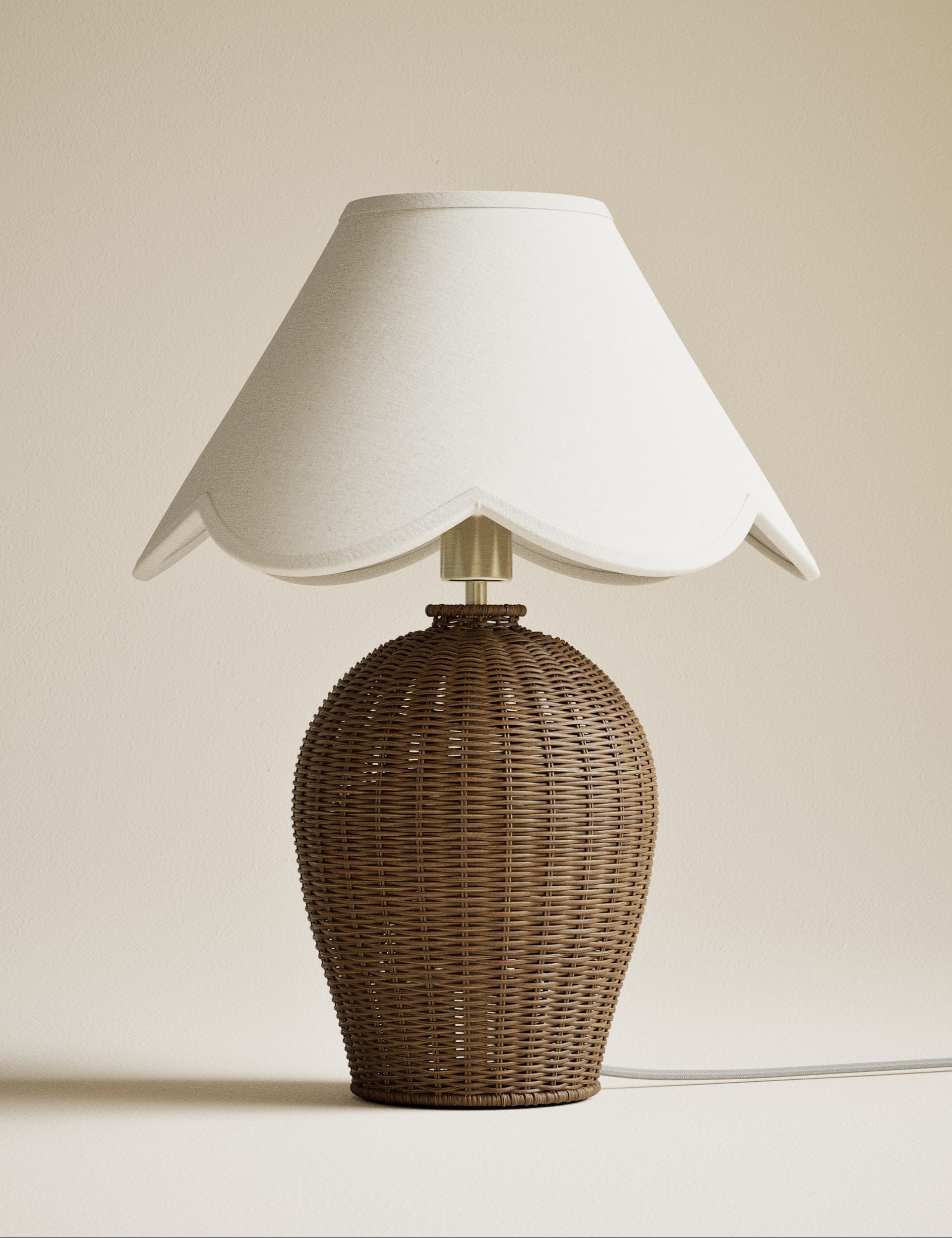 M&S Collection Wicker Scallop Shade Table Lamp - Brown, Brown