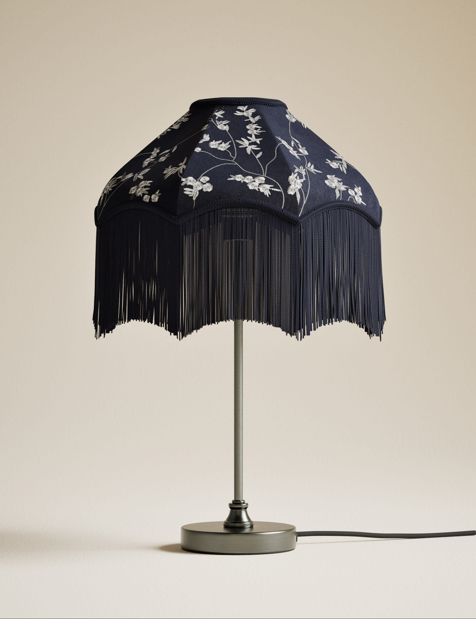 M&S Collection Velvet Cherry Blossom Table Lamp - Navy, Navy