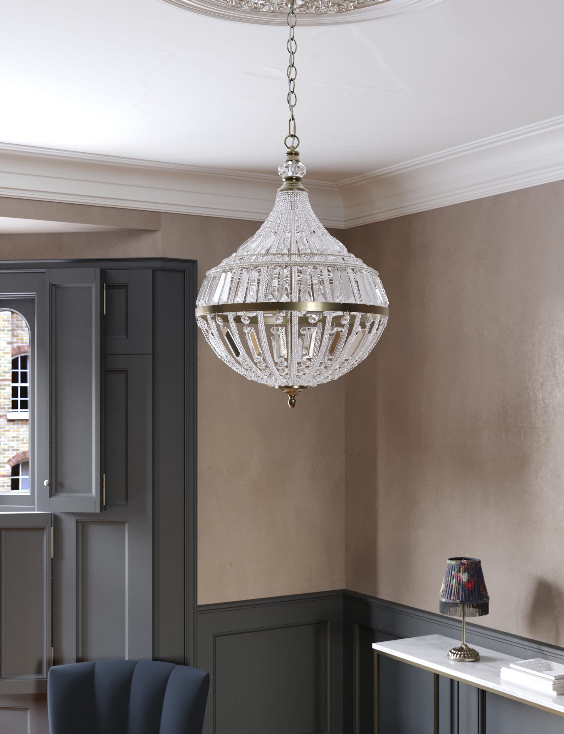 M&S X National Gallery Beaded Chandelier - Antique Brass, Antique Brass