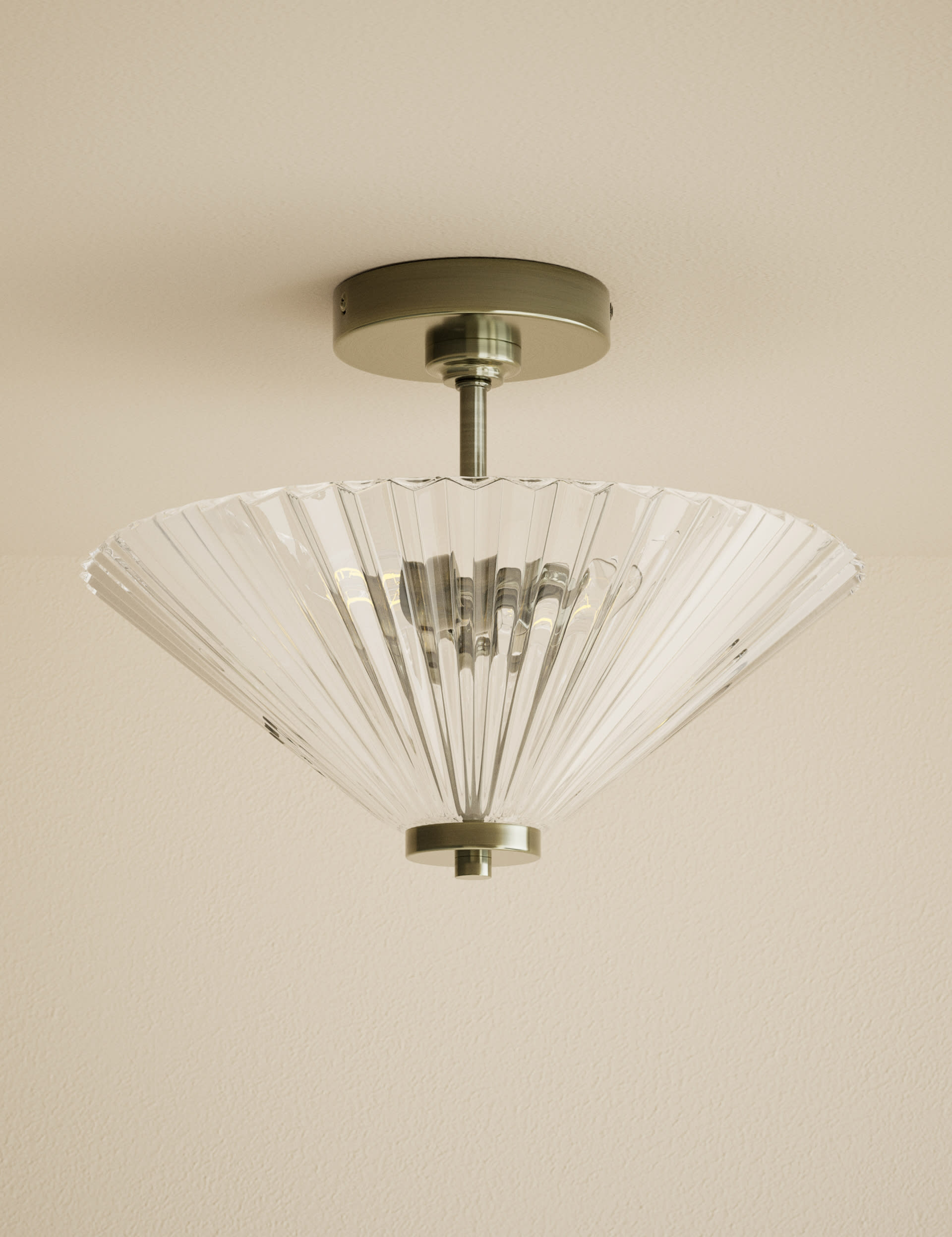 M&S Collection Glass Ribbed Flush Ceiling Light - Clear, Clear