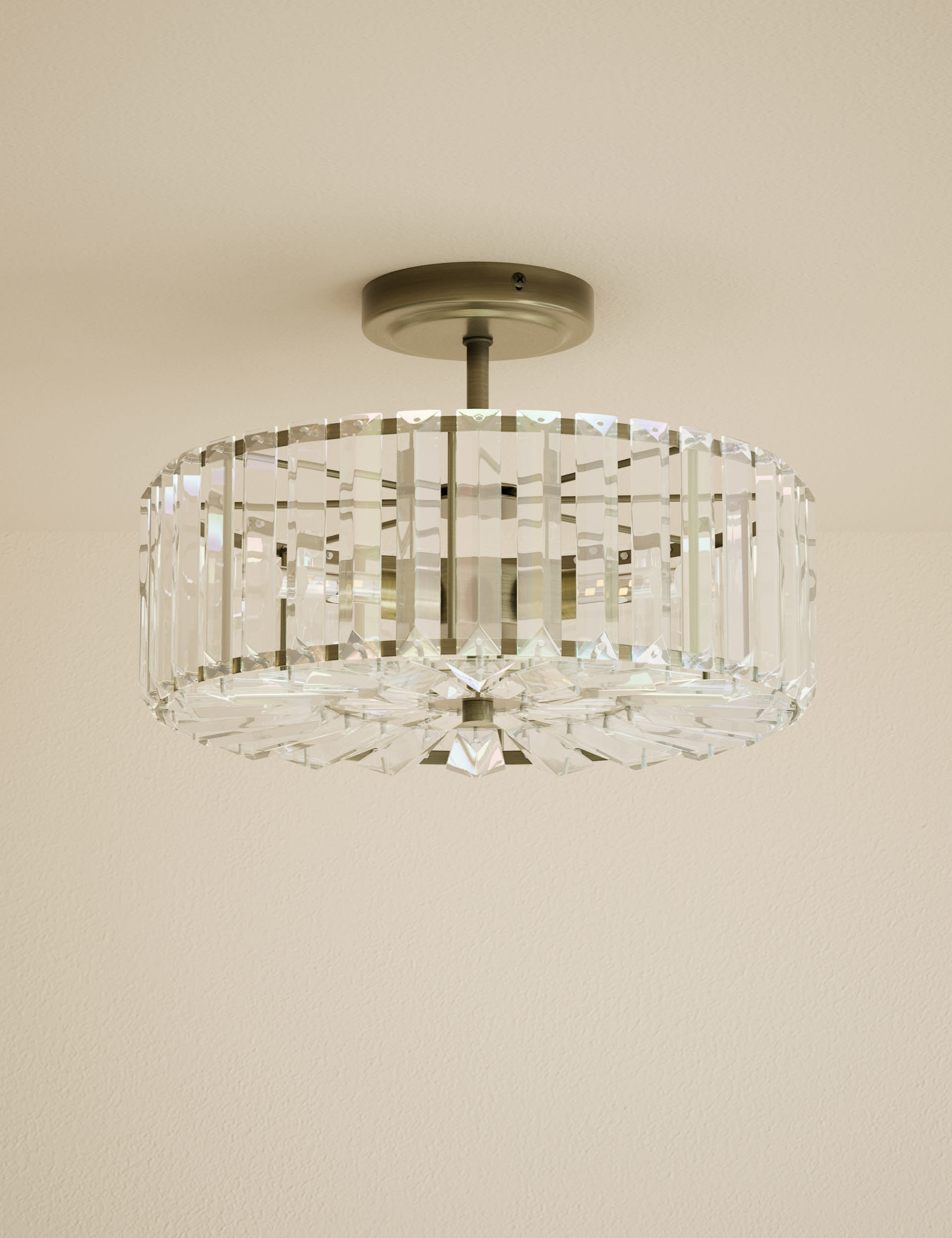 M&S Collection Glass Flush Ceiling Light - Silver, Silver