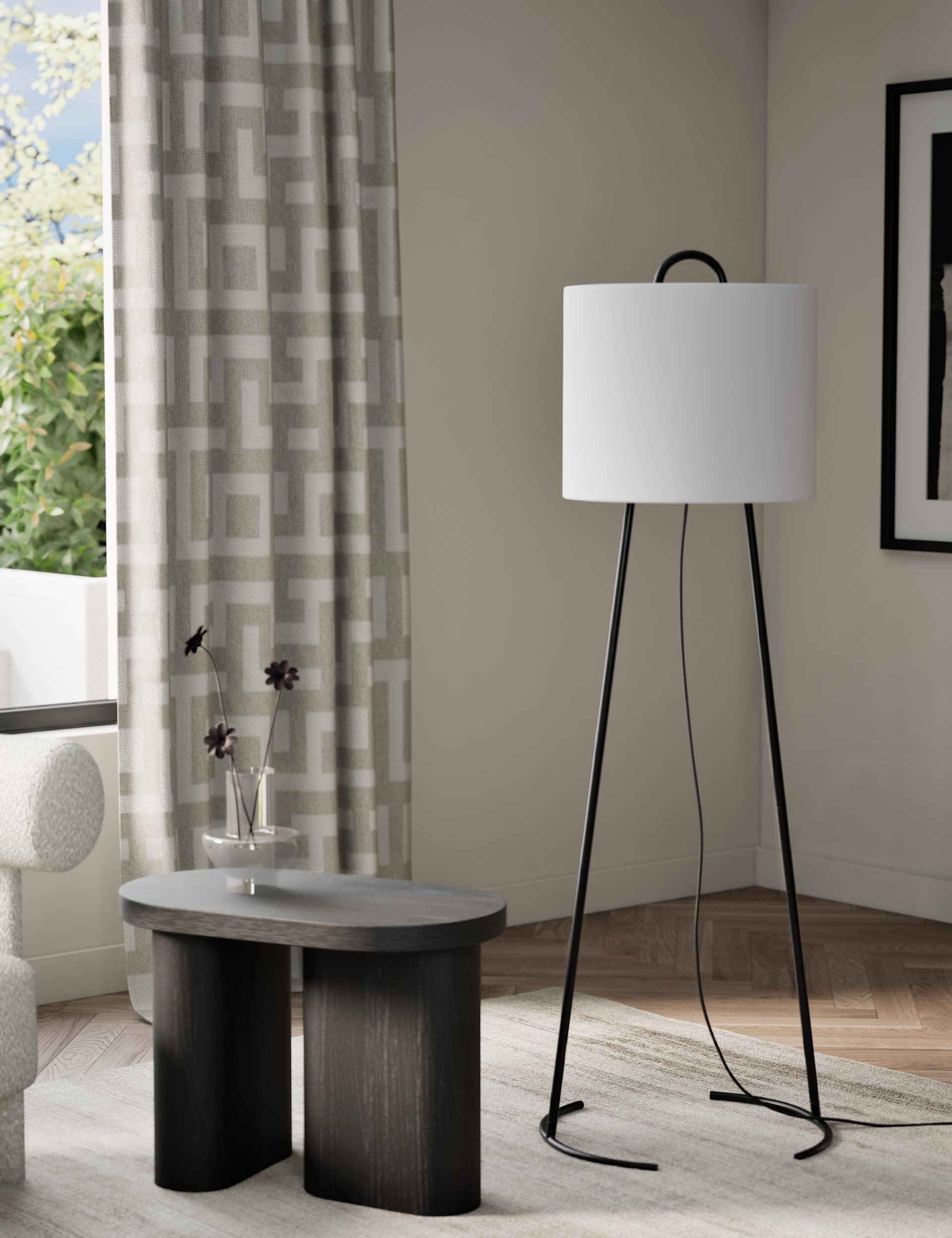 M&S X Kelly Hoppen Tripod Floor Lamp - Black, Black