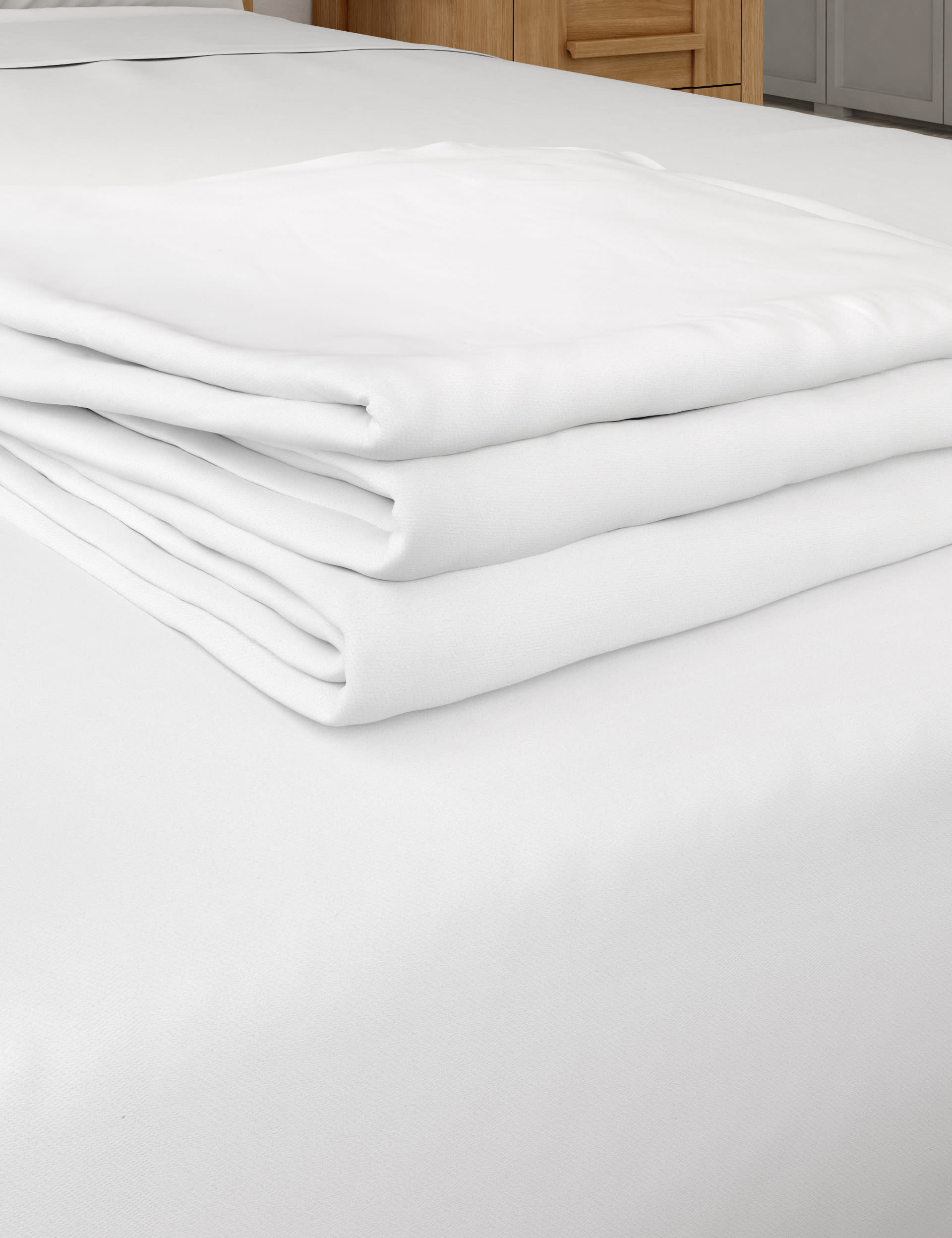 M&S Collection Bamboo Cotton 300 Thread Count Flat Sheet - 5FT - White, White