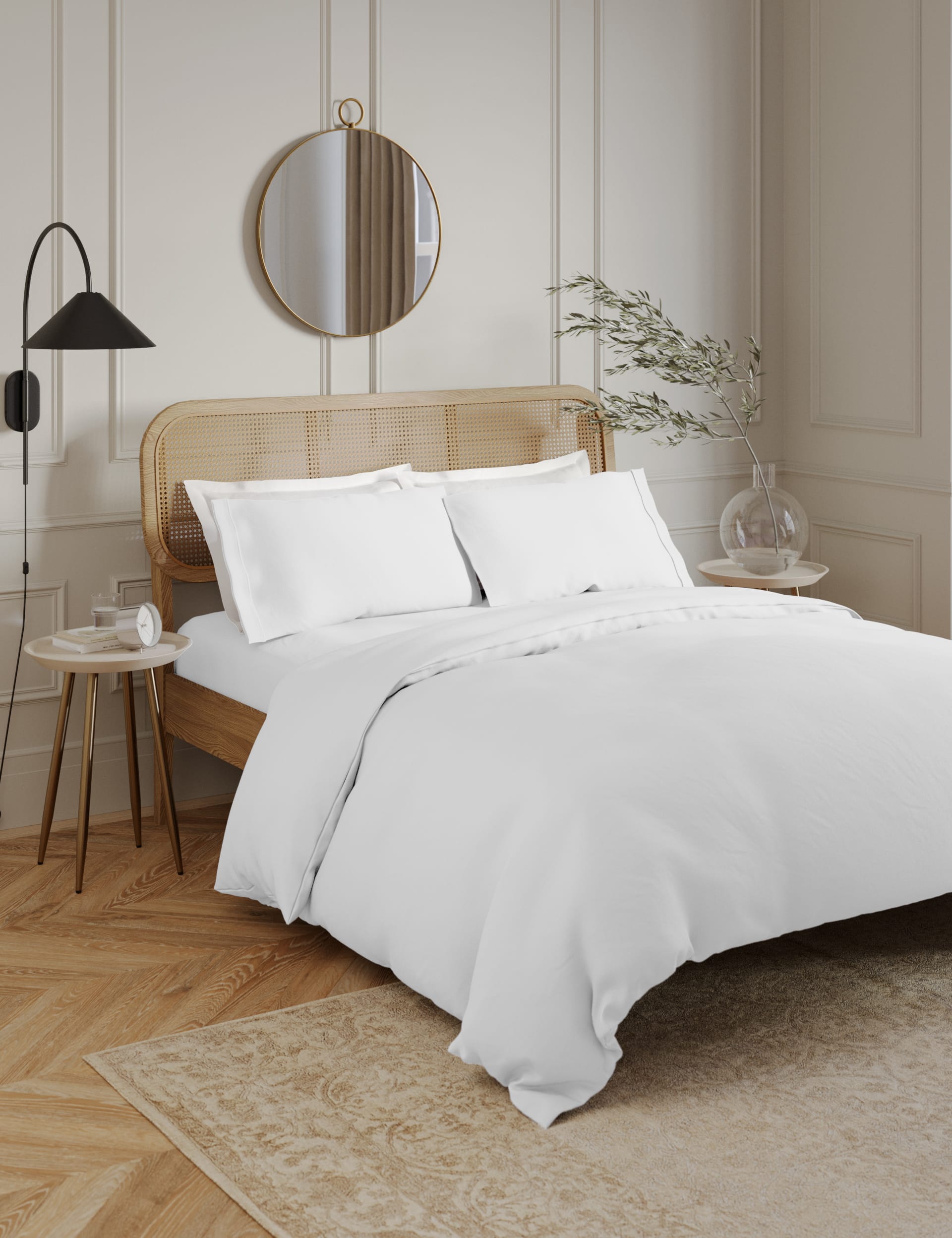 M&S Collection Egyptian Cotton 230 Thread Count Duvet Cover - SGL - Ice White, Ice White,Khaki,Blue/