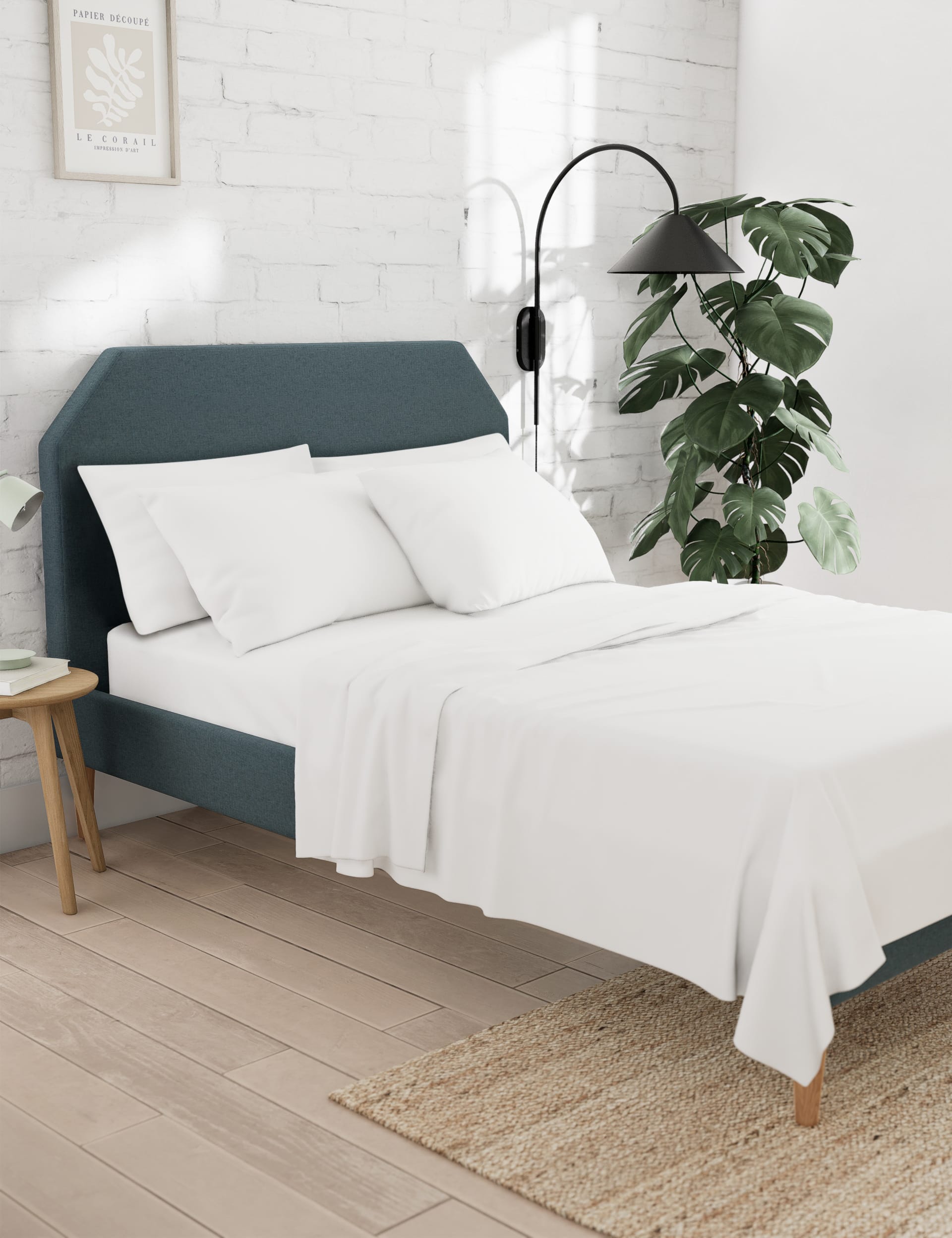 M&S Collection Cotton Rich Flat Sheet - 6FT - White, White,Navy,Denim,Soft Teal,Silver Grey,Sage,Lig