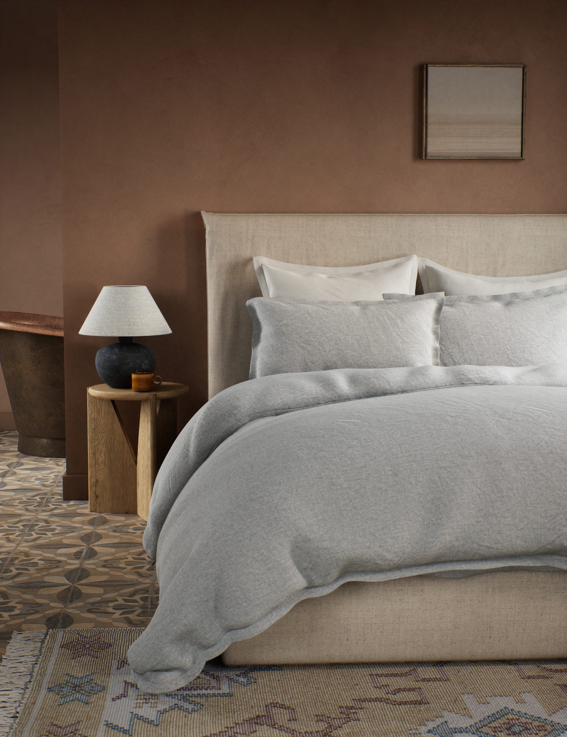 M&S X Fired Earth Pure Brushed Cotton Twill Bedding Set - SGL - Garden Folly, Malm,Weald Green,Charc