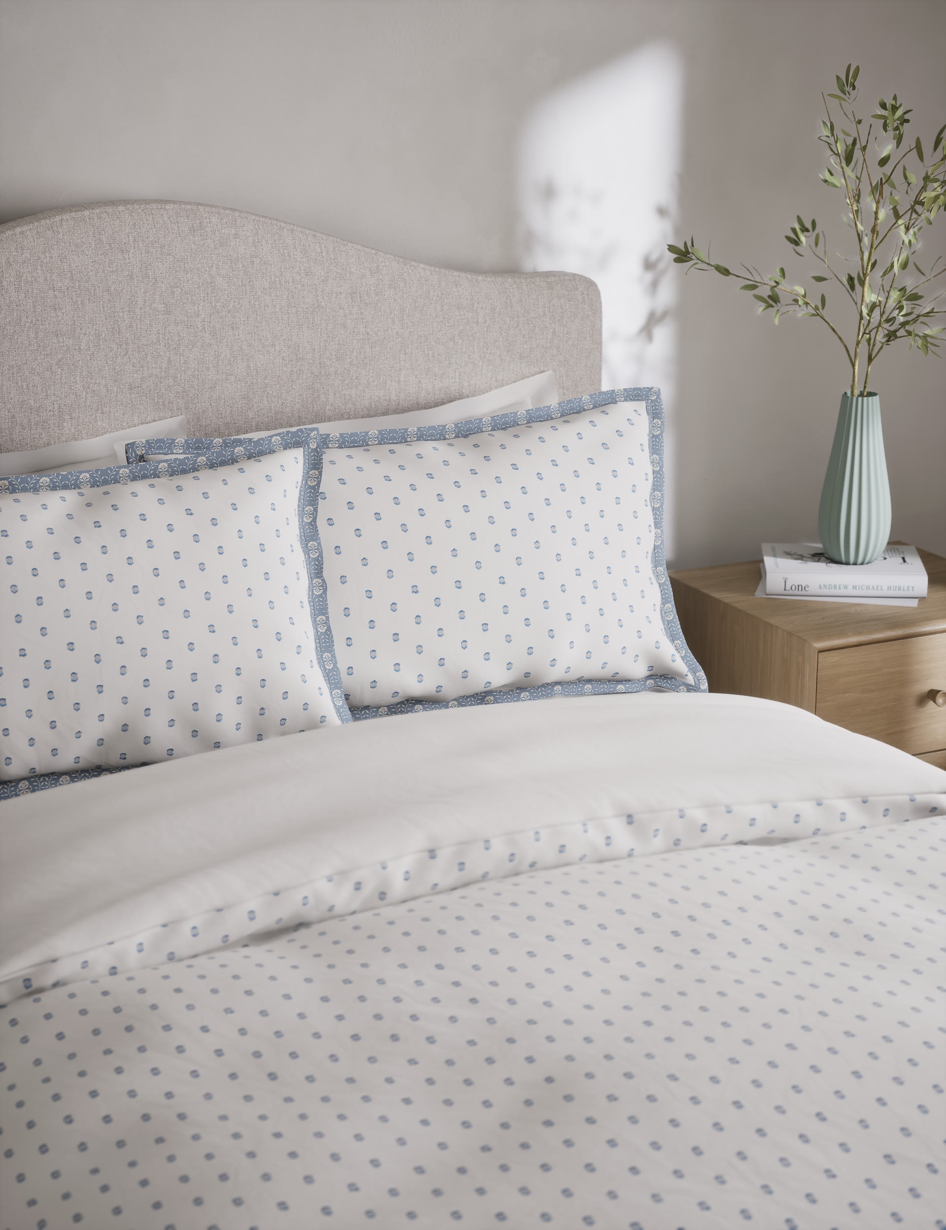 M&S Collection Pure Cotton Spotty Jacquard Bedding Set - DBL - Blue Mix, Blue Mix,Grey Mix