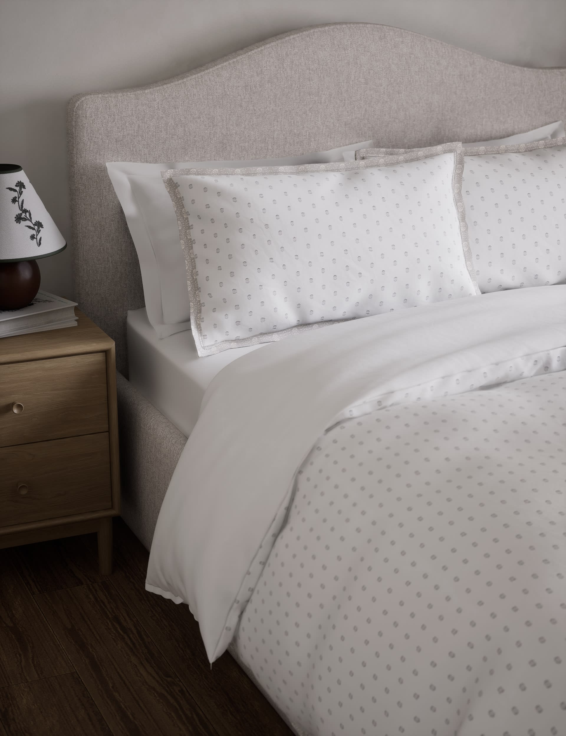 M&S Collection Pure Cotton Spotty Jacquard Bedding Set - SGL - Grey Mix, Grey Mix,Blue Mix