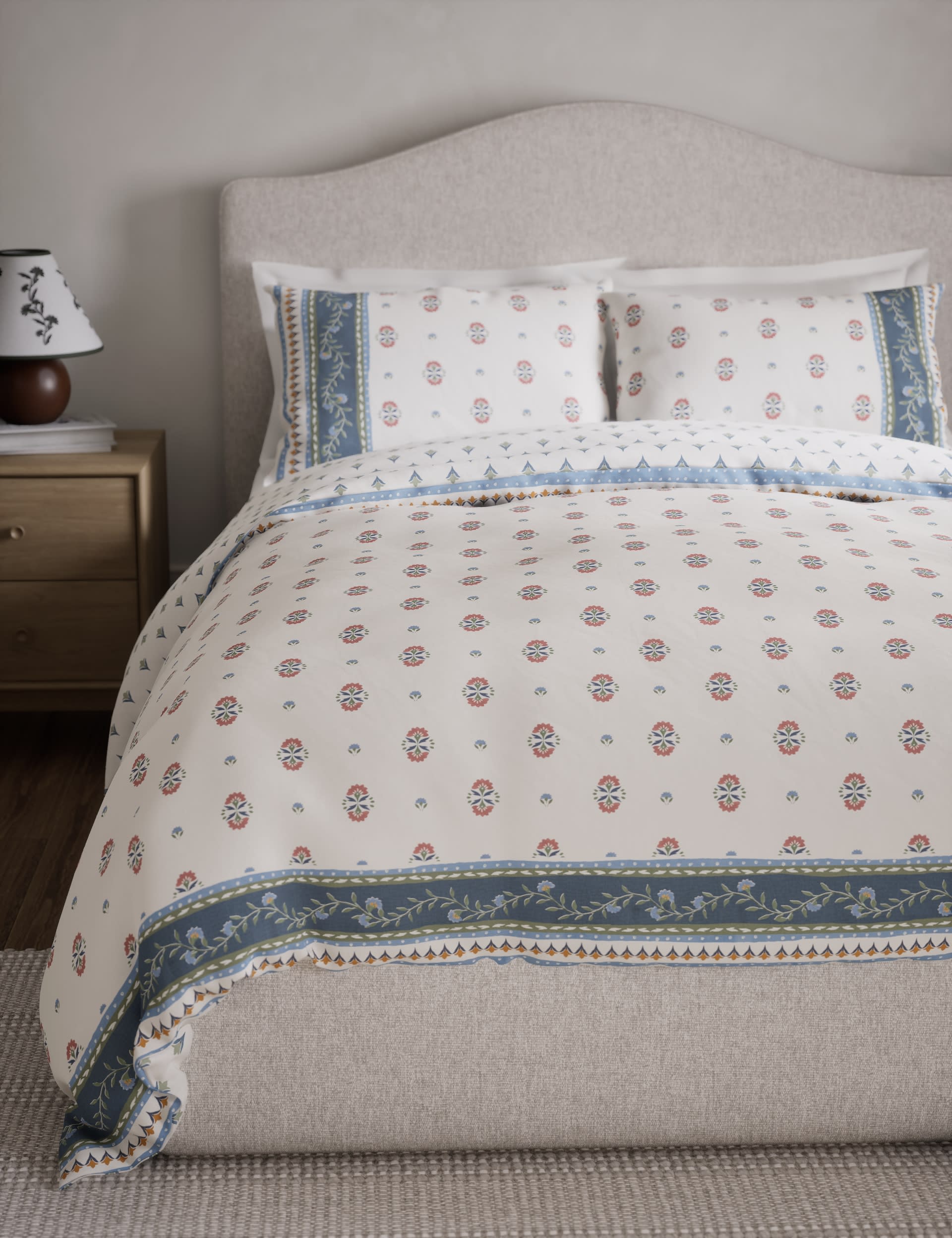 M&S Collection Cotton Blend Floral Bedding Set - SGL - Blue Mix, Blue Mix