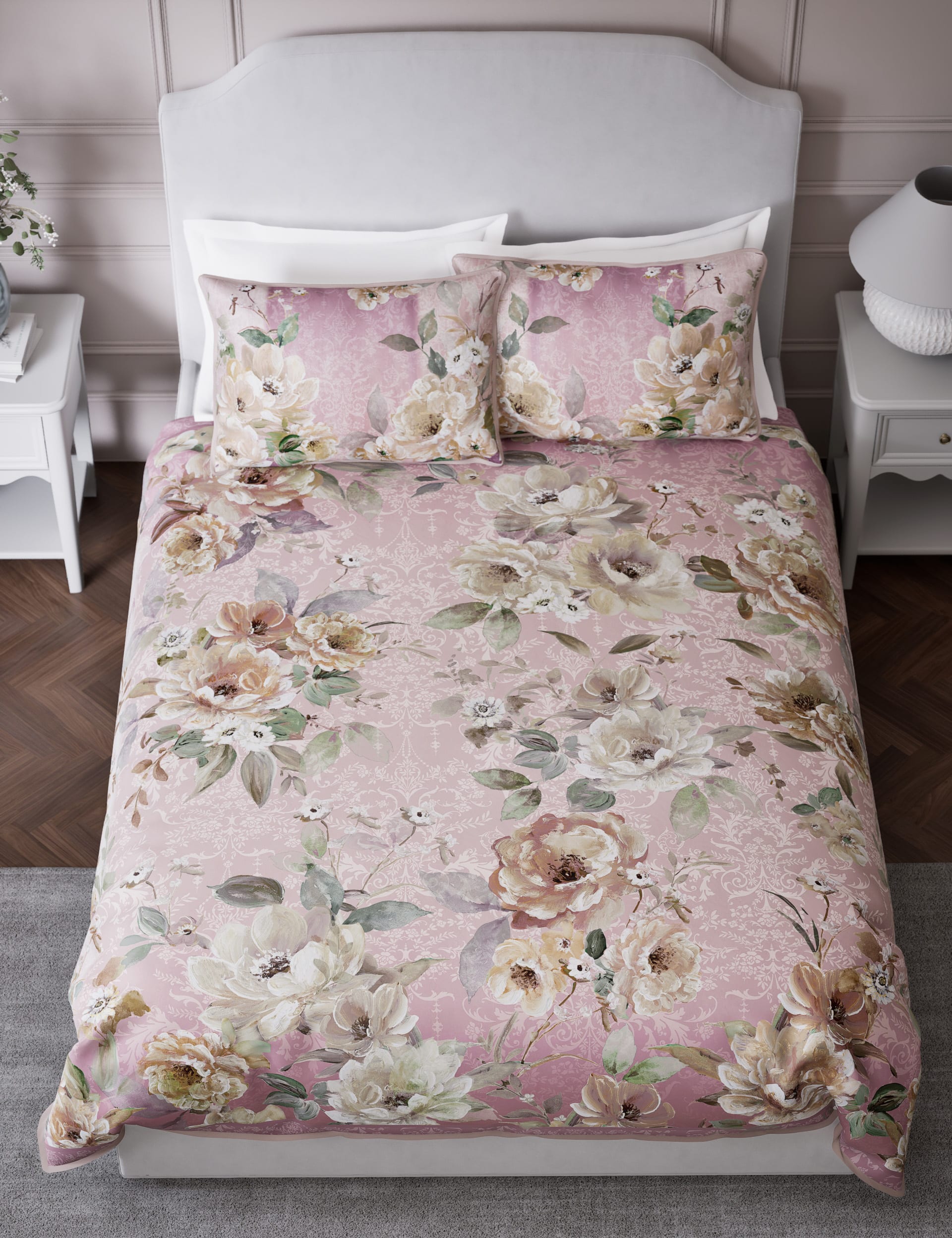 M&S Collection Pure Cotton Sateen Emilie Enchanted Bedding Set - DBL - Pink Mix, Green Mix,Pink Mix