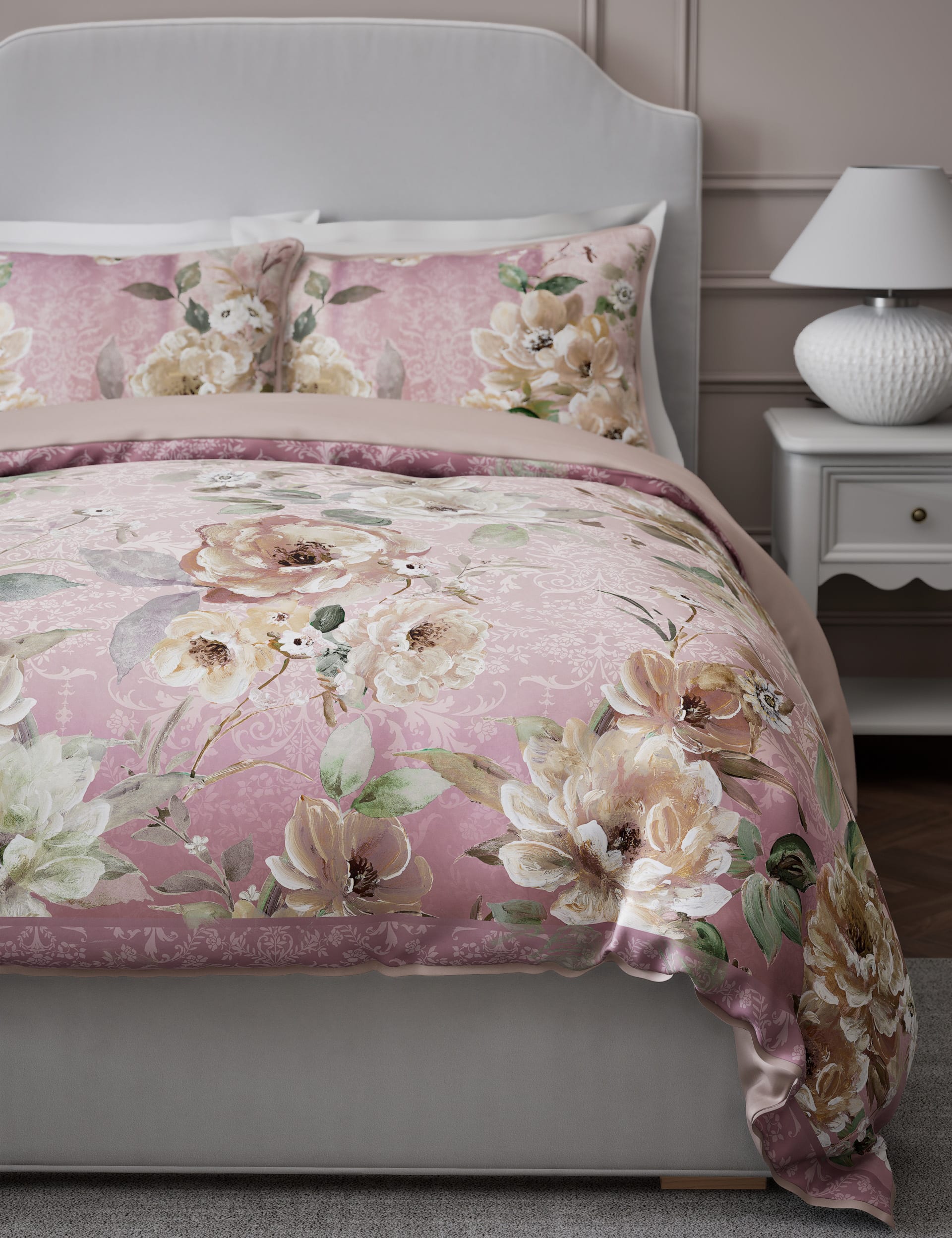 M&S Collection Pure Cotton Sateen Emilie Enchanted Bedding Set - DBL - Pink Mix, Green Mix,Pink Mix