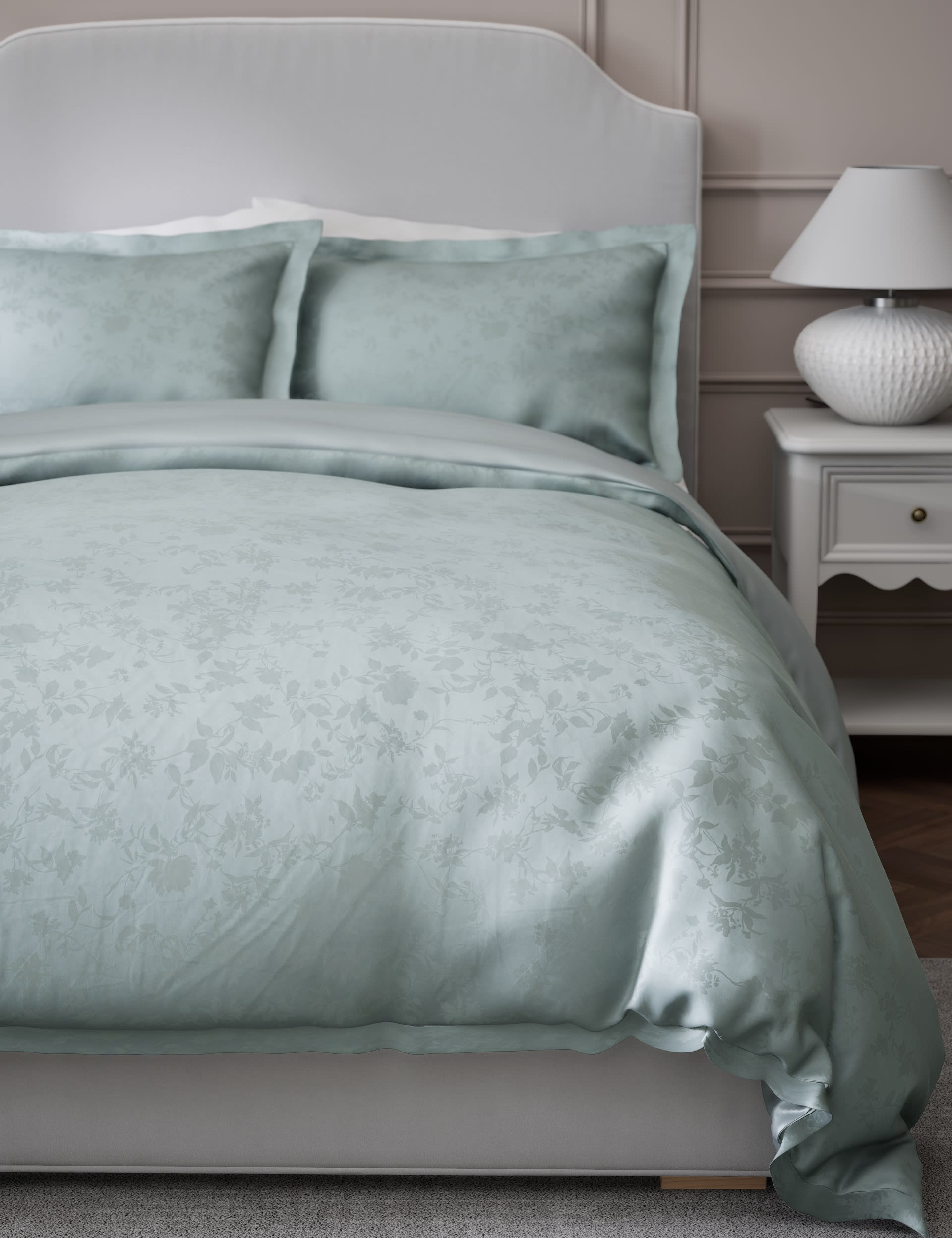 M&S Collection Lyocell Senna Jacquard Bedding Set - DBL - Duck Egg, Duck Egg