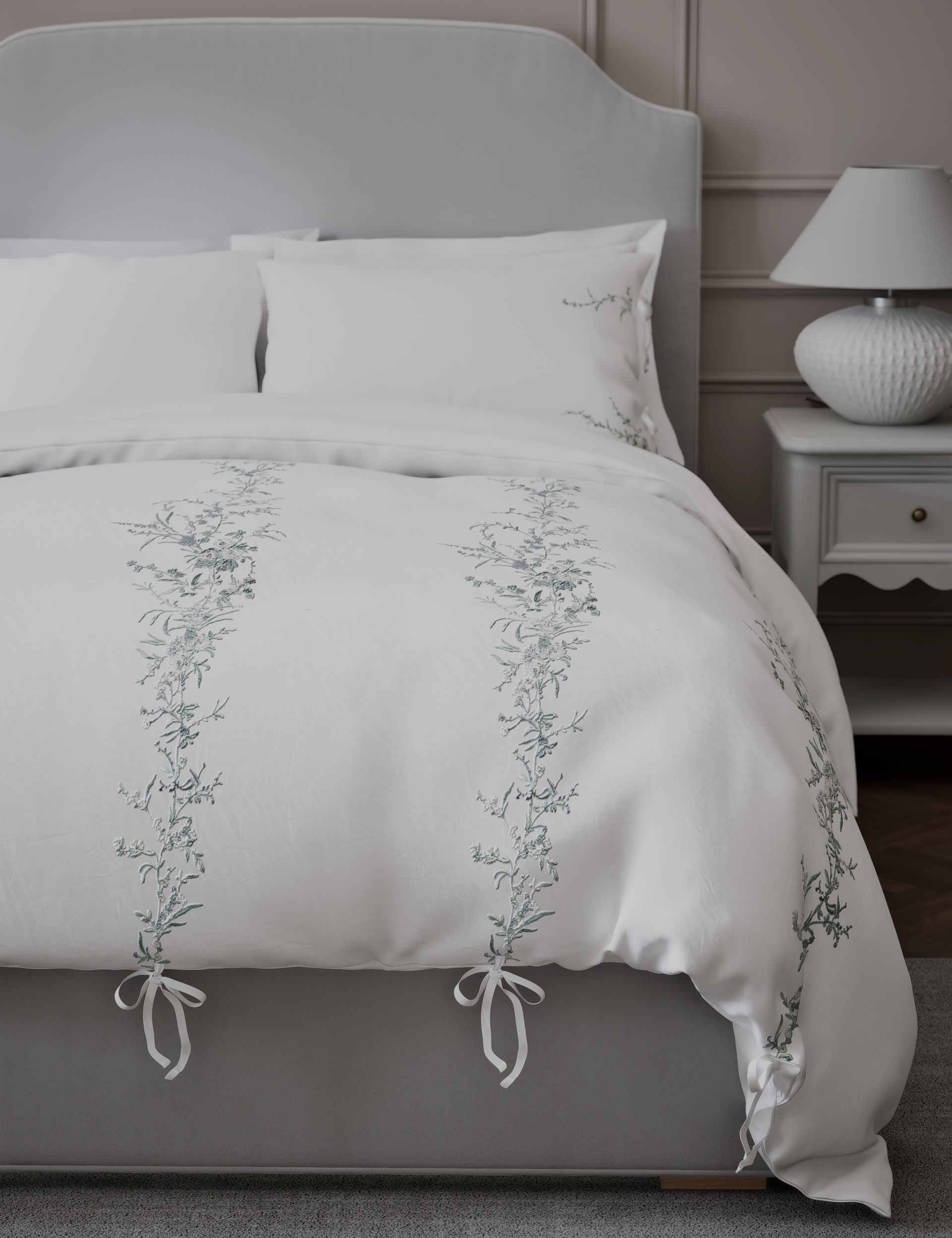 M&S Collection Pure Cotton Tamsin Trailing Blossom Bedding Set - SGL - White Mix, White Mix