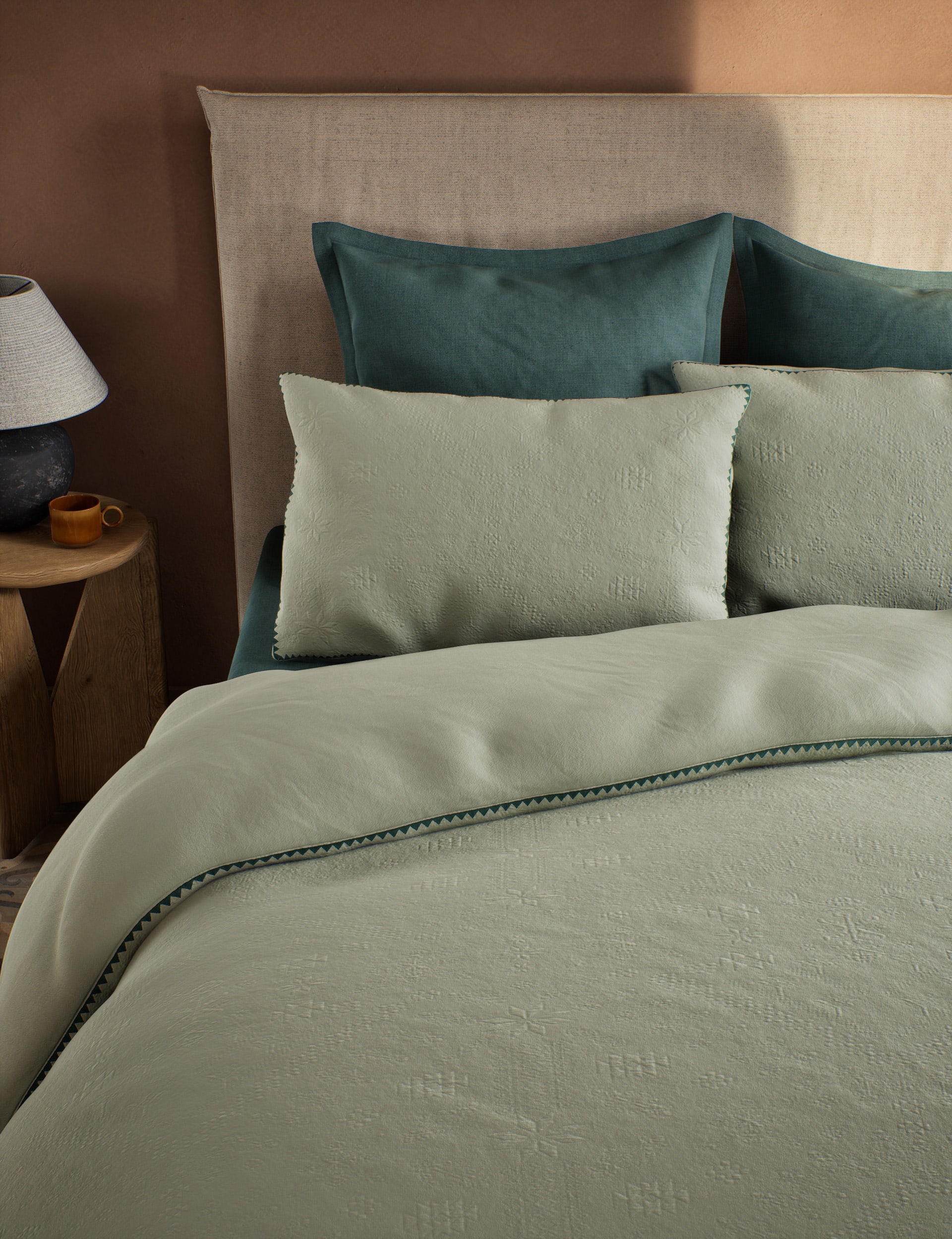 M&S X Fired Earth Pure Cotton Tahoe Matelasse Bedding Set - SGL - Pale Mint, Pale Mint