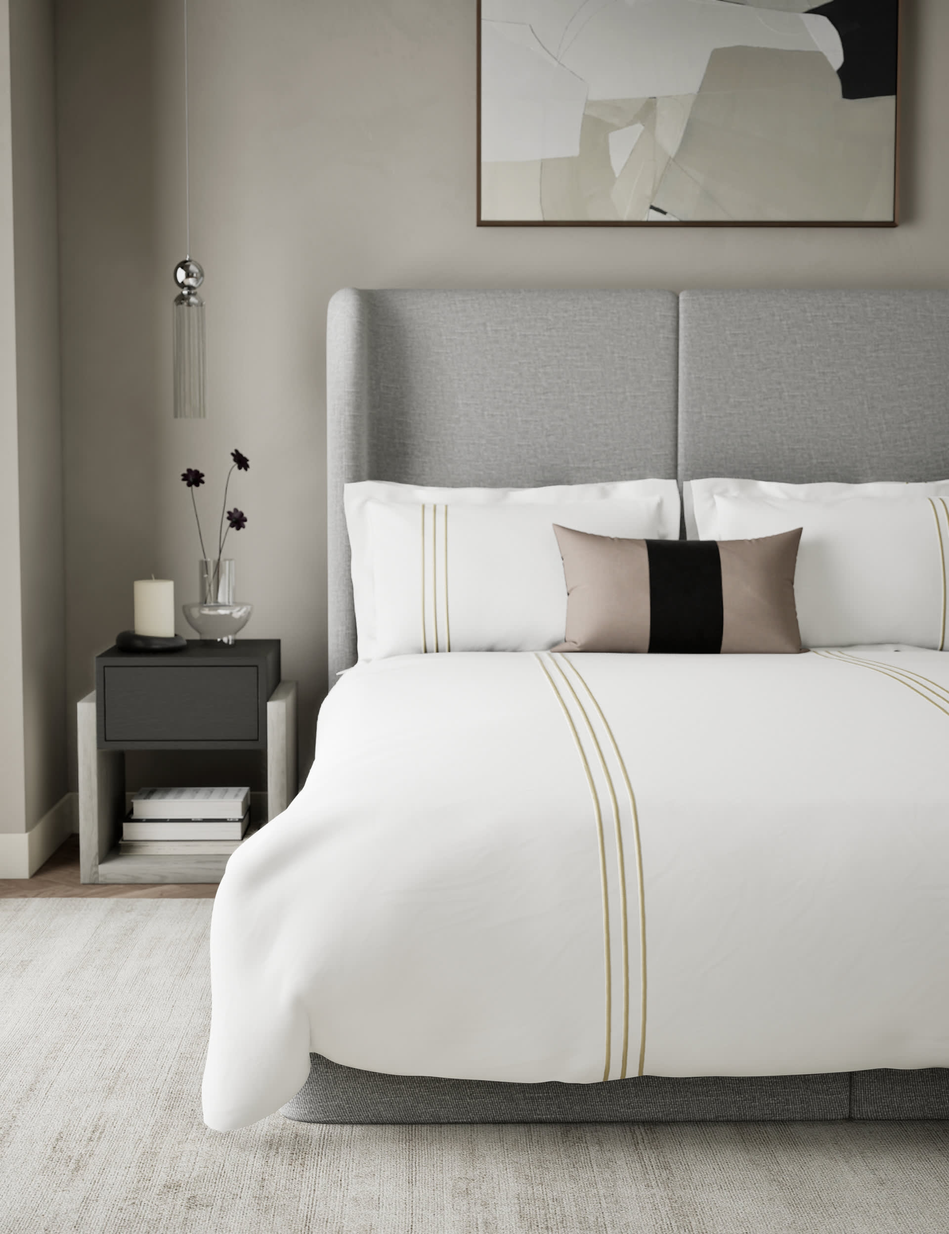 M&S X Kelly Hoppen Baretta Stitch Bedding Set - 5FT - Taupe Mix, Black Mix,Taupe Mix,Grey Mix