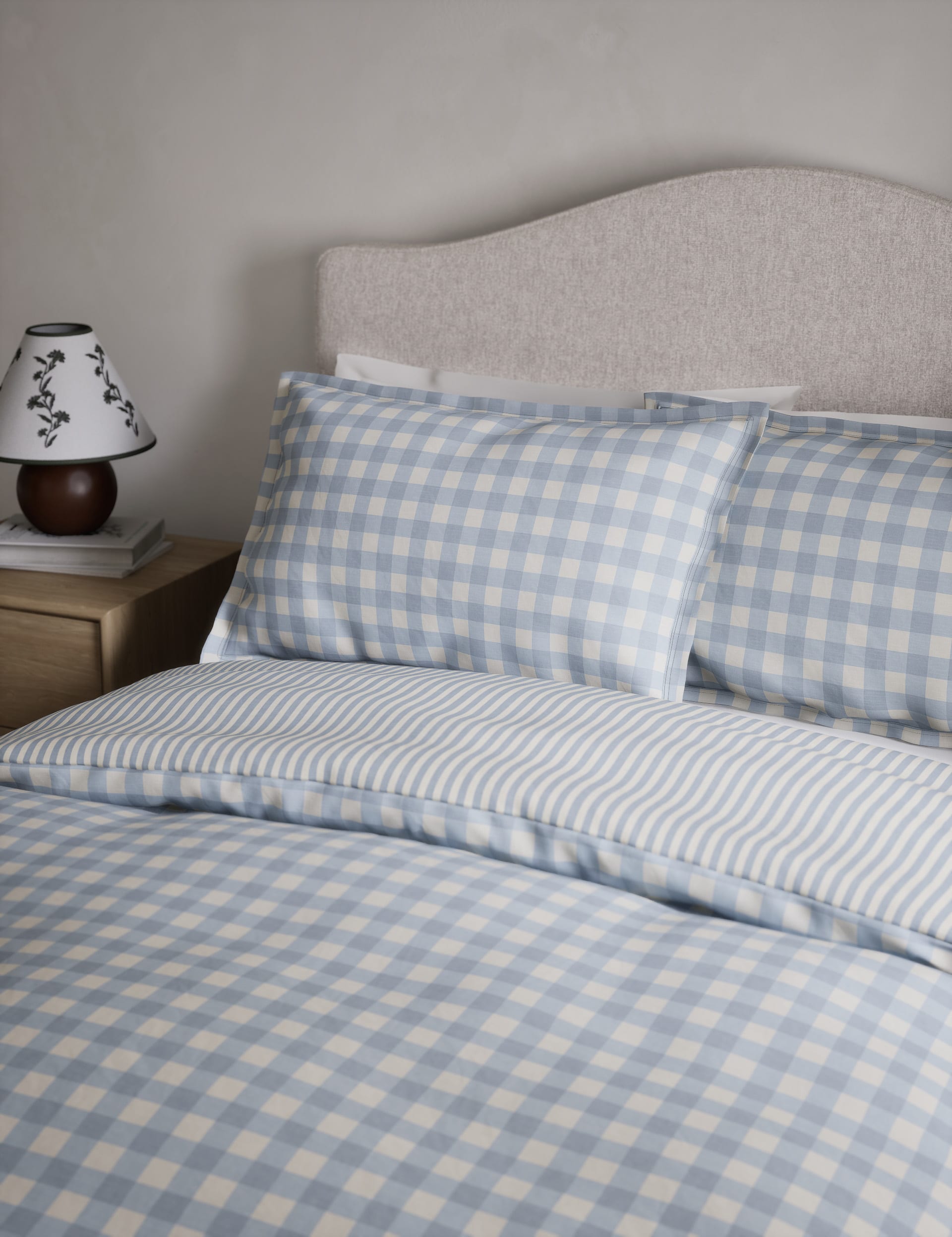 M&S Collection Pure Cotton Gingham Bedding Set - 5FT - Blue, Blue