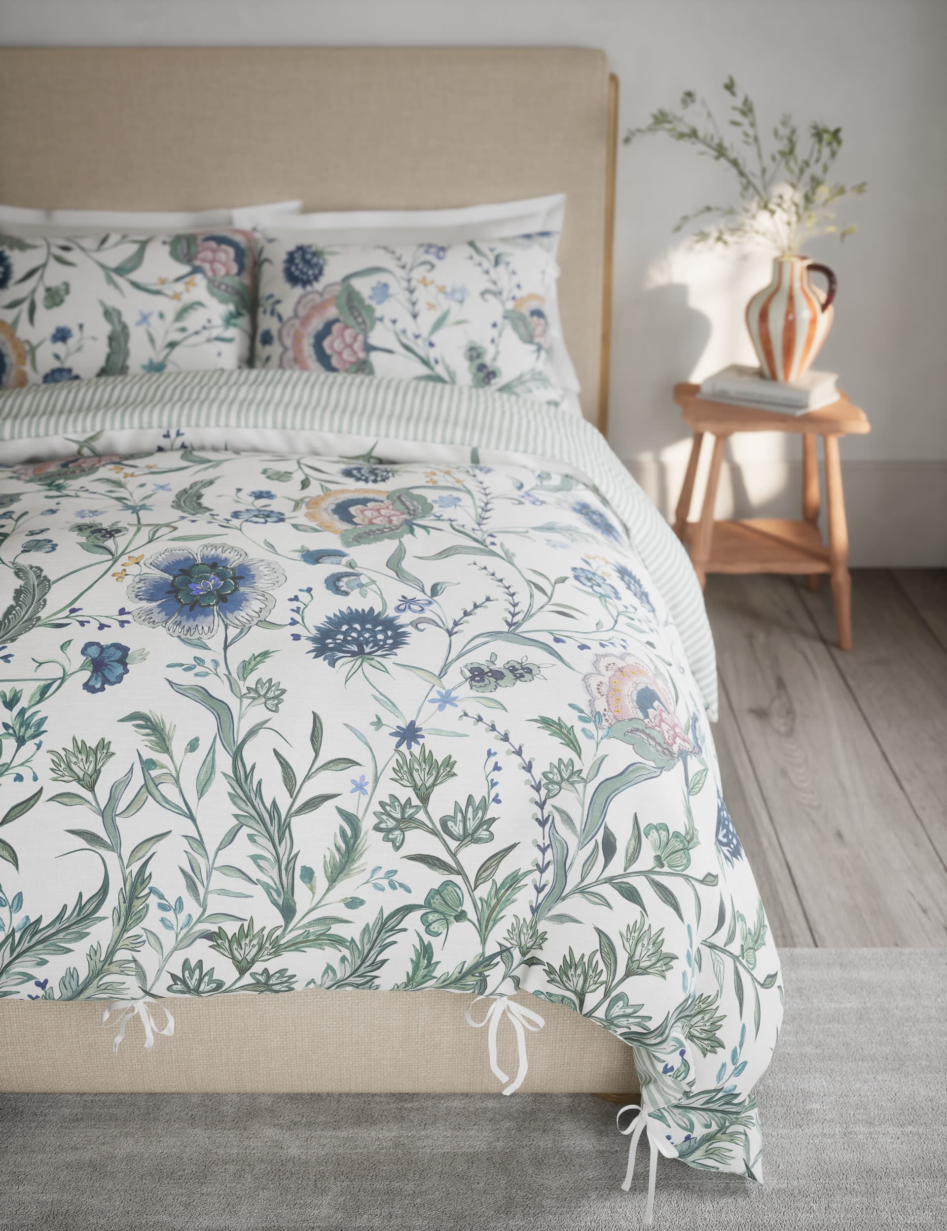 M&S Collection Pure Cotton Floral Bedding Set - 5FT - Green Mix, Green Mix