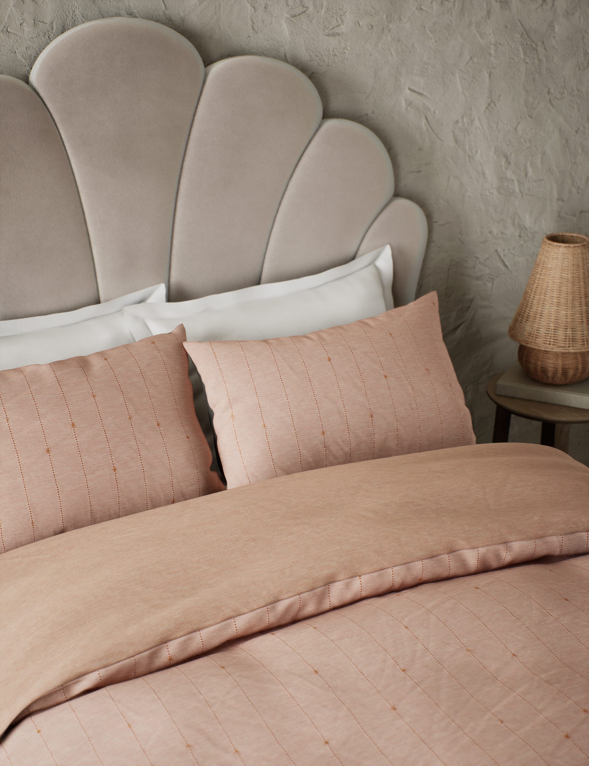 M&S Collection Pure Cotton Tufted Stripe Bedding Set - SGL - Terracotta, Terracotta