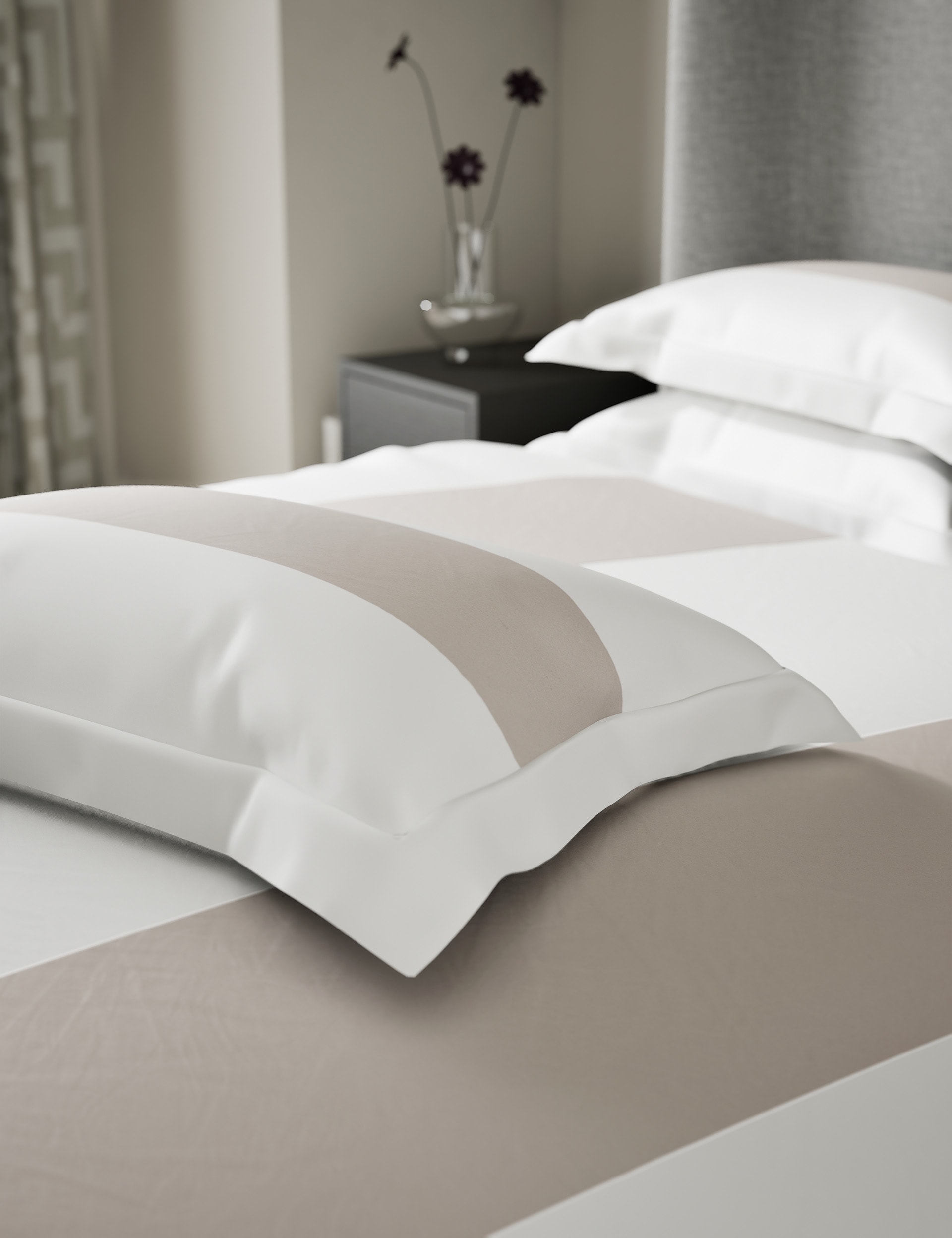 M&S X Kelly Hoppen 2 Pack 500 Thread Count Cotton Sateen Pillowcases - Taupe Mix, Taupe Mix,Grey Mix