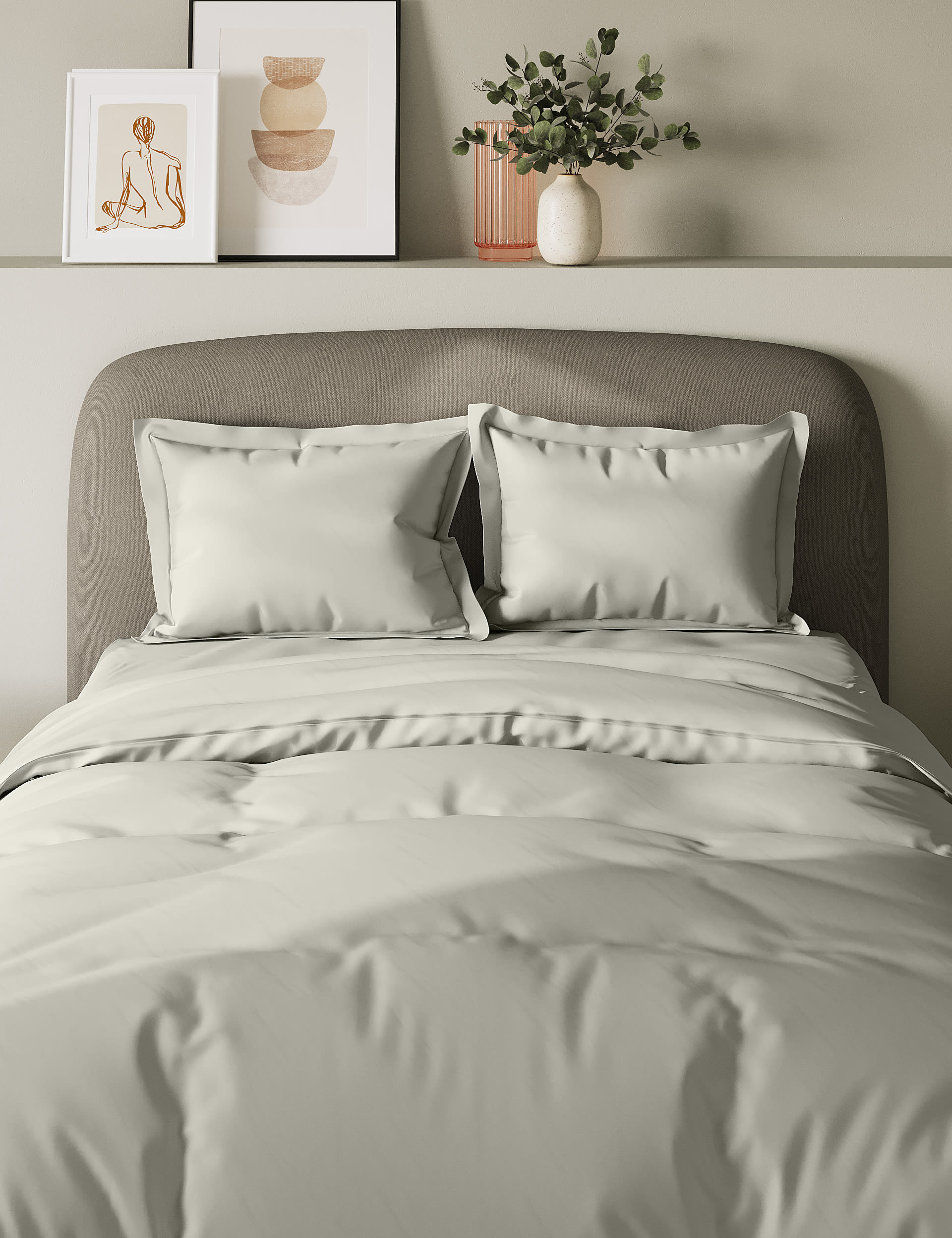 M&S Collection 2 Pack Pure Cotton 300 Thread Count Oxford Pillowcases - Light Grey, White,Sage,Light