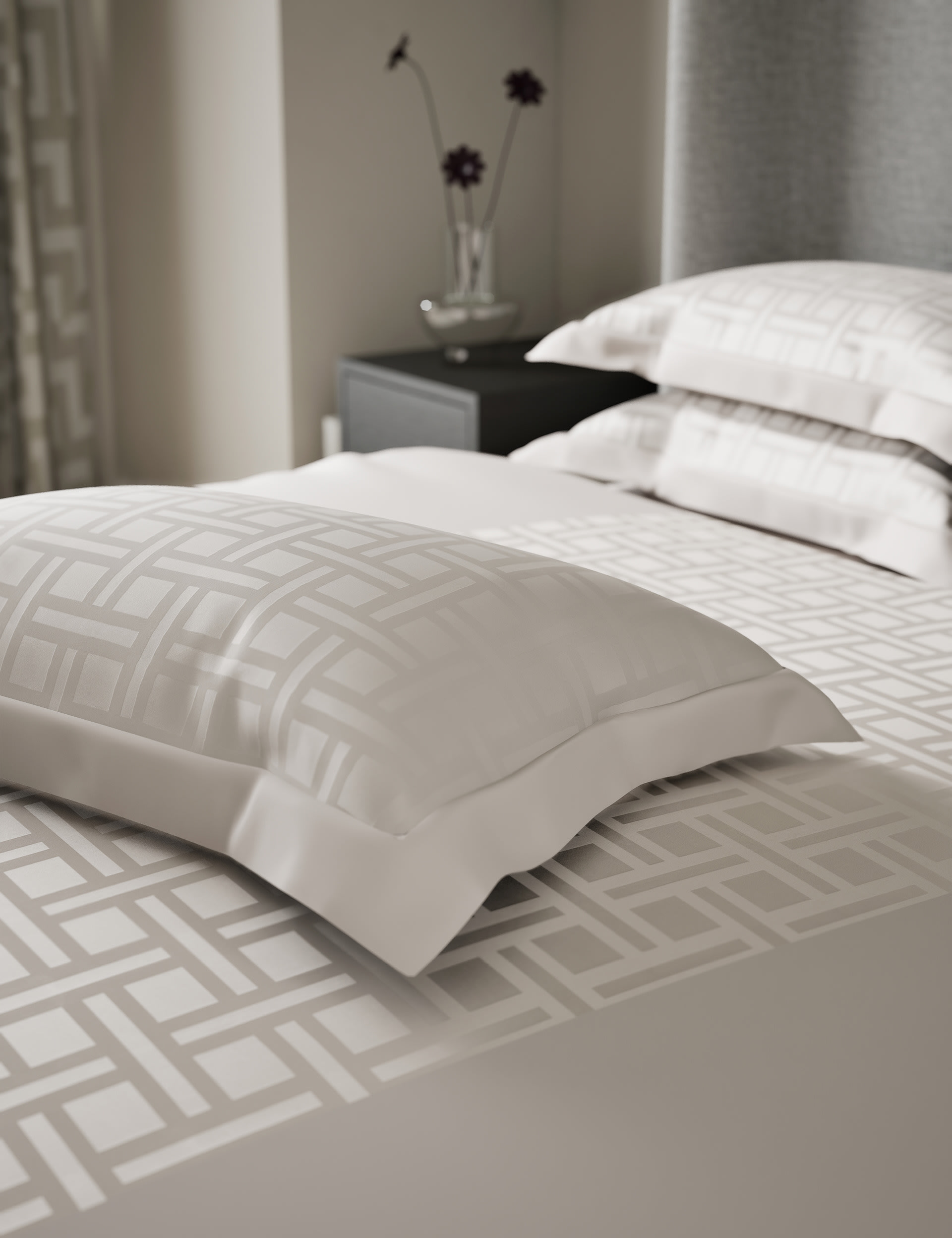 M&S X Kelly Hoppen 2 Pack Geometric Sateen Jacquard Oxford Pillowcases - Taupe, Cream,Taupe