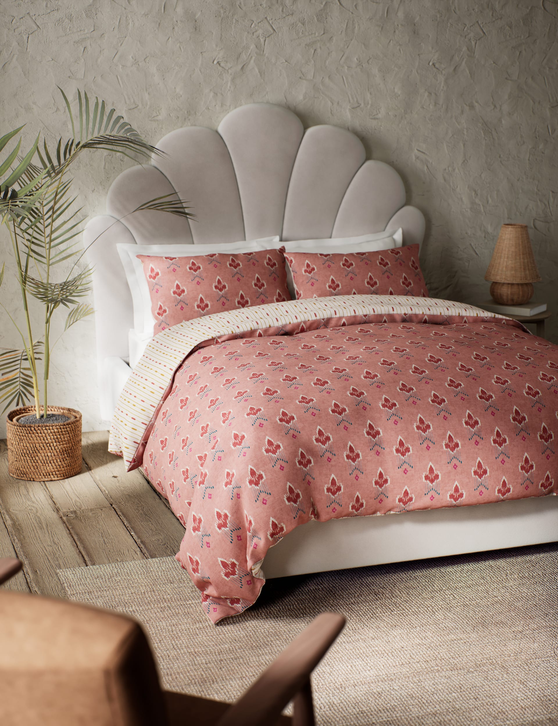 M&S Collection Cotton Blend Ikat Geometric Bedding Set - SGL - Clay, Clay