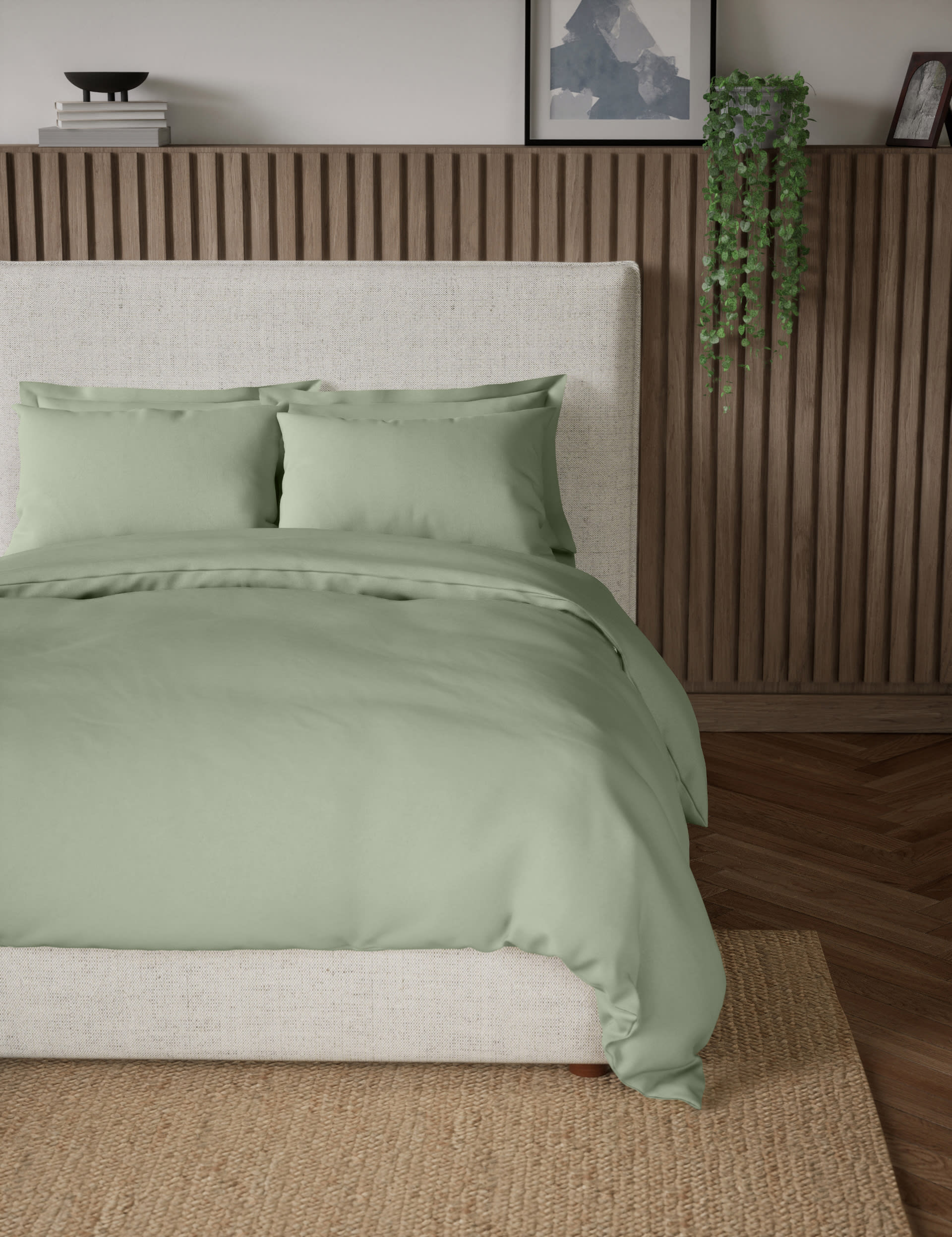 M&S Collection Pure Cotton 300 Thread Count Bedding Set - 5FT - Sage, Sage