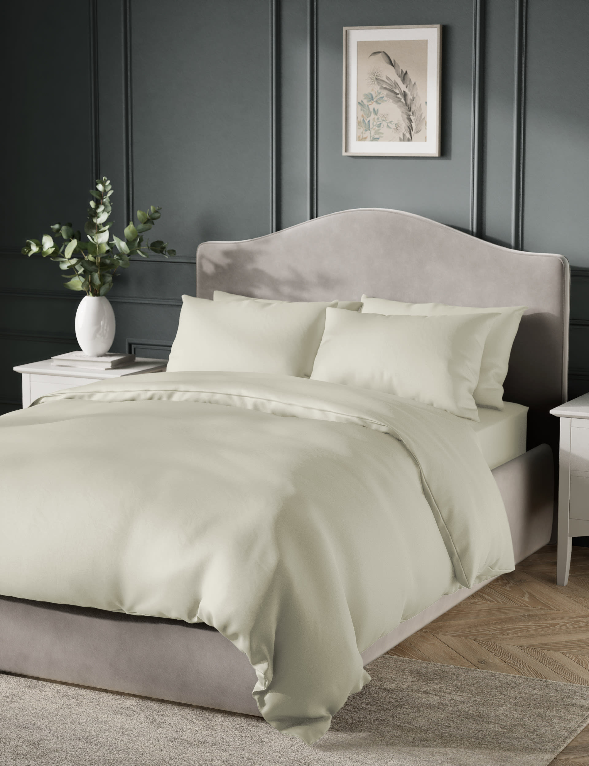 M&S Collection Pure Cotton Sateen 400 Thread Count Bedding Set - 6FT - Light Cream, Pearl Grey,Chamb