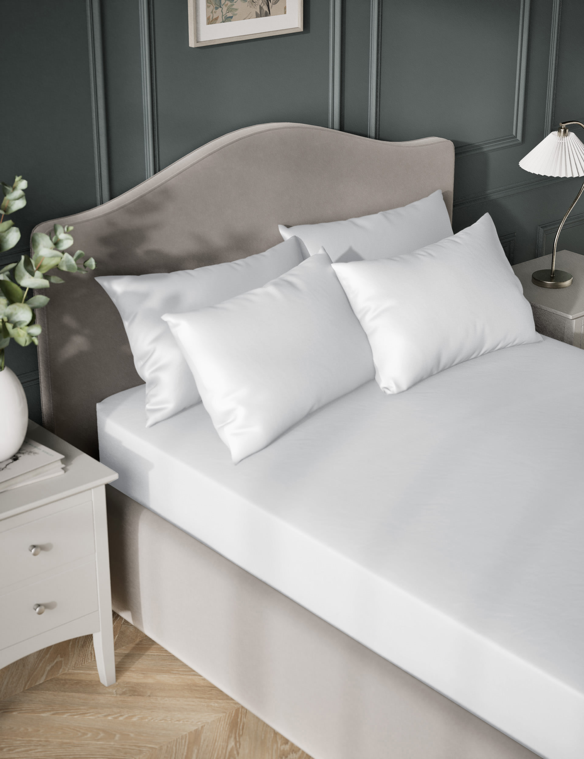 M&S Collection Egyptian Cotton Sateen 400 Thread Count Extra Deep Fitted Sheet - SGL - White, Pearl 