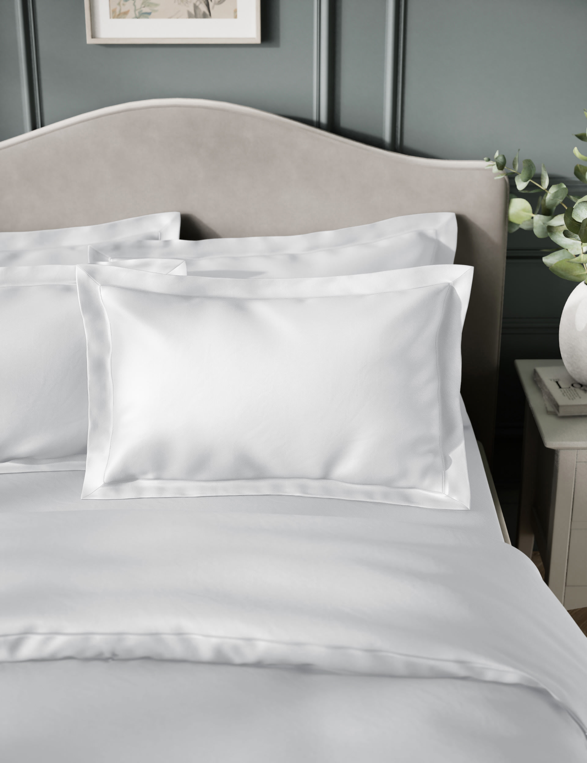 M&S Collection 2 Pack Egyptian Cotton Sateen 400 Thread Count Oxford Pillowcases - White, Sage,Pearl