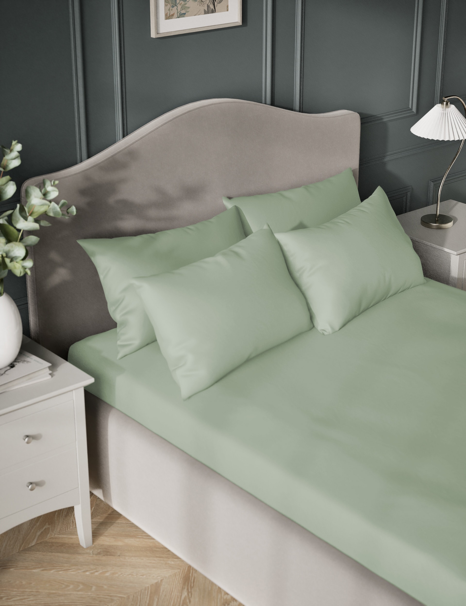 M&S Collection Egyptian Cotton Sateen 400 Thread Count Flat Sheet - 5FT - Sage, Duck Egg,Pearl Grey,