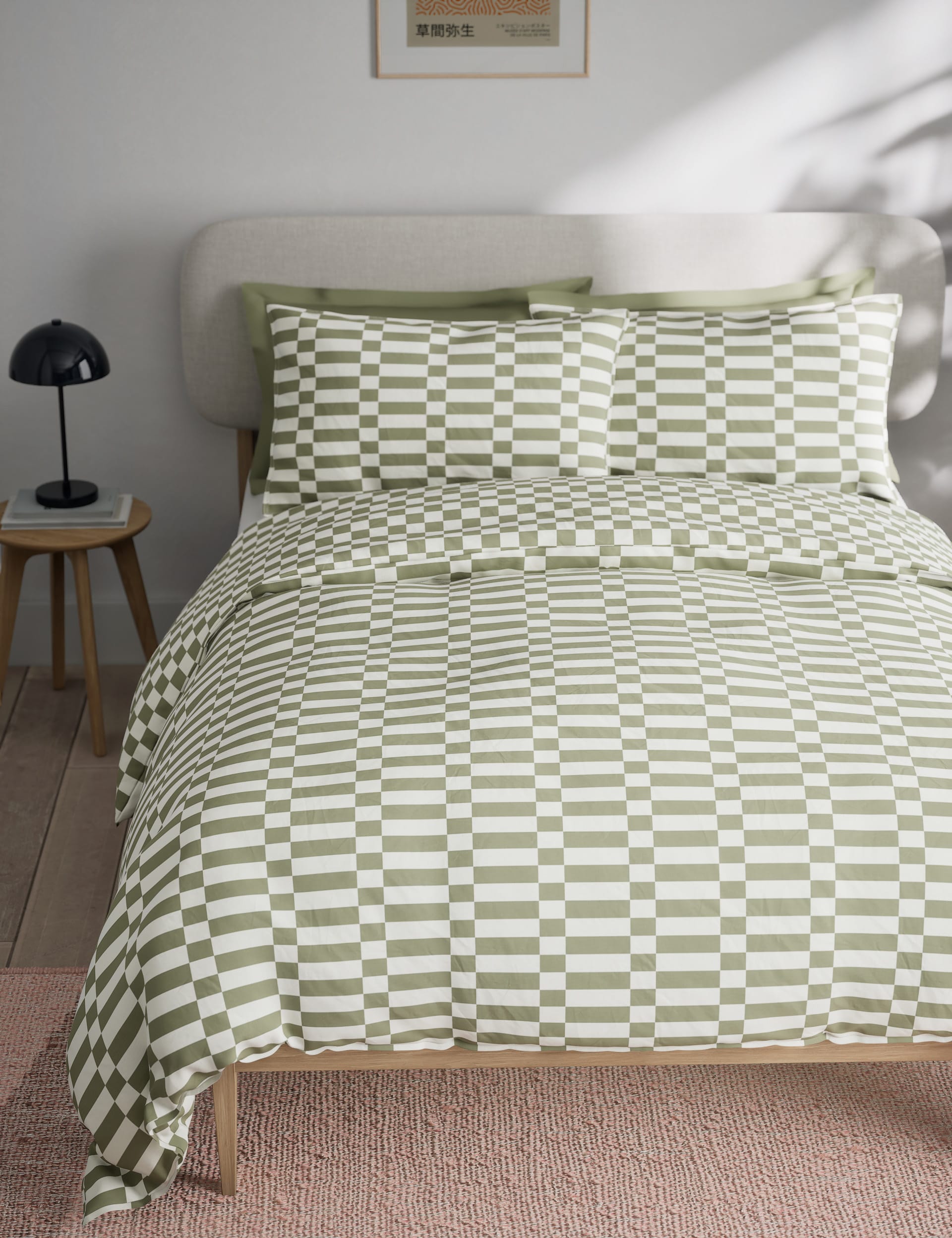 M&S Collection Cotton Rich Geometric Bedding Set - 6FT - Green Mix, Green Mix