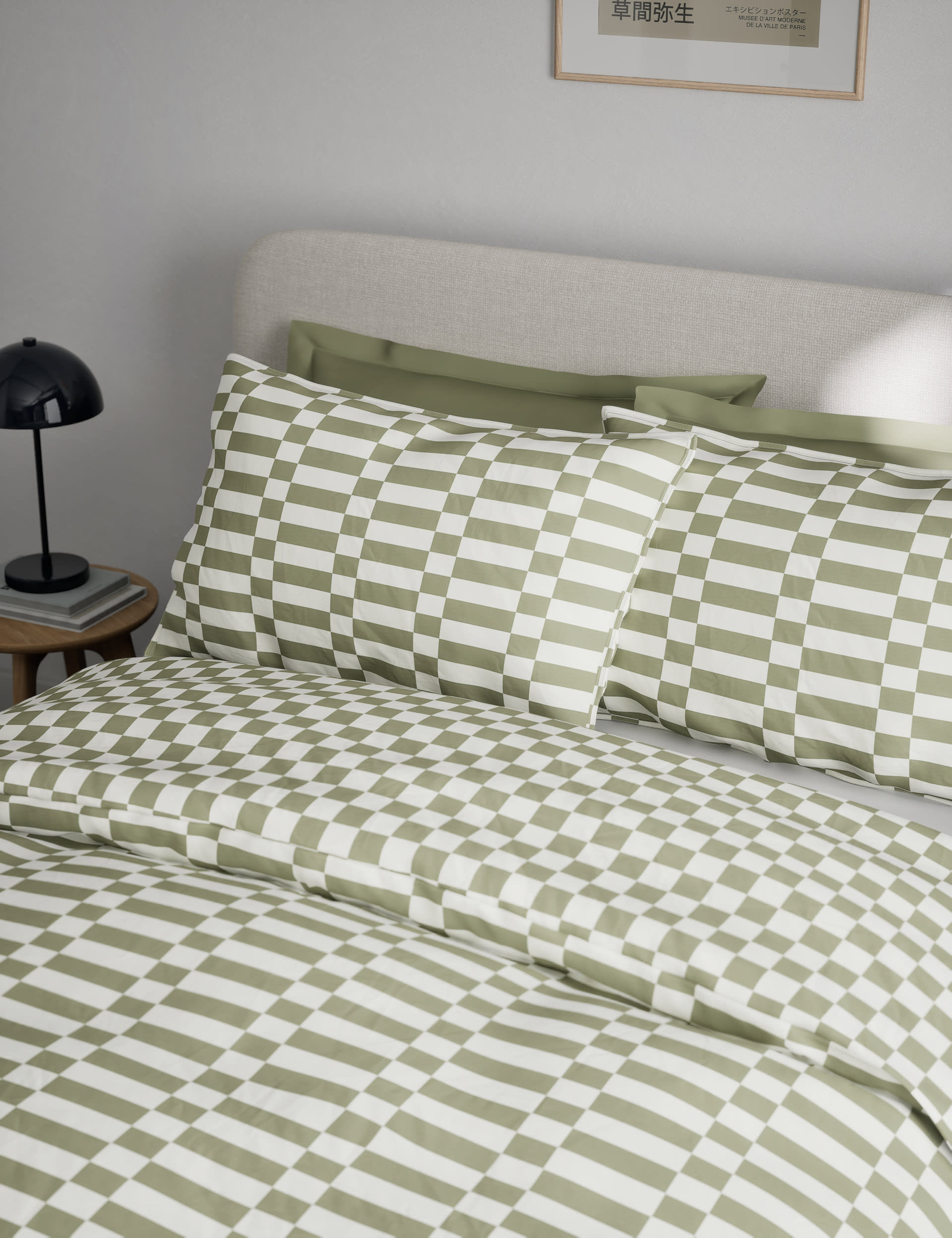 M&S Collection Cotton Rich Geometric Bedding Set - 6FT - Green Mix, Green Mix