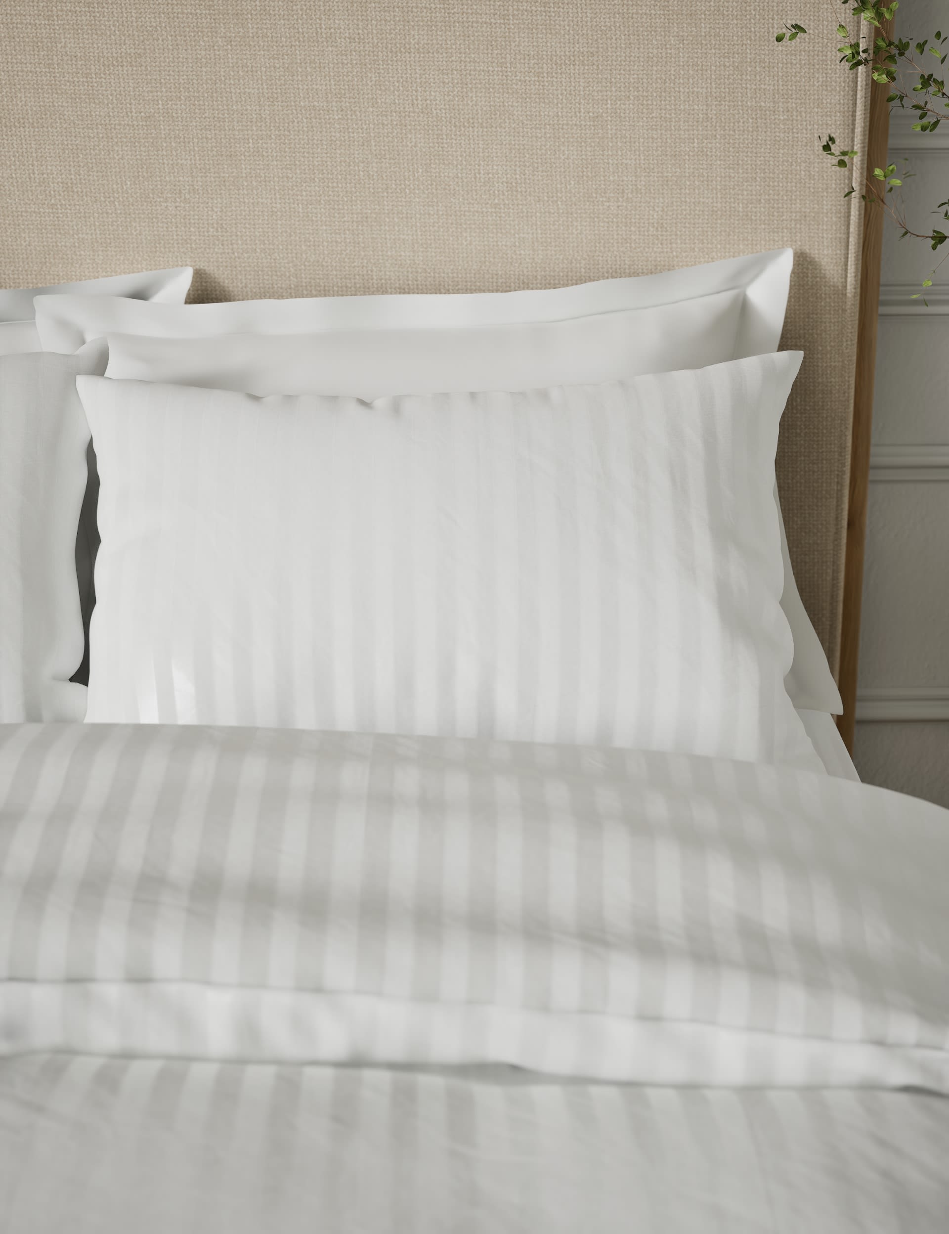 M&S Collection 2 Pack Pure Cotton Sateen Stripe Pillowcases - White, White,Silver Grey