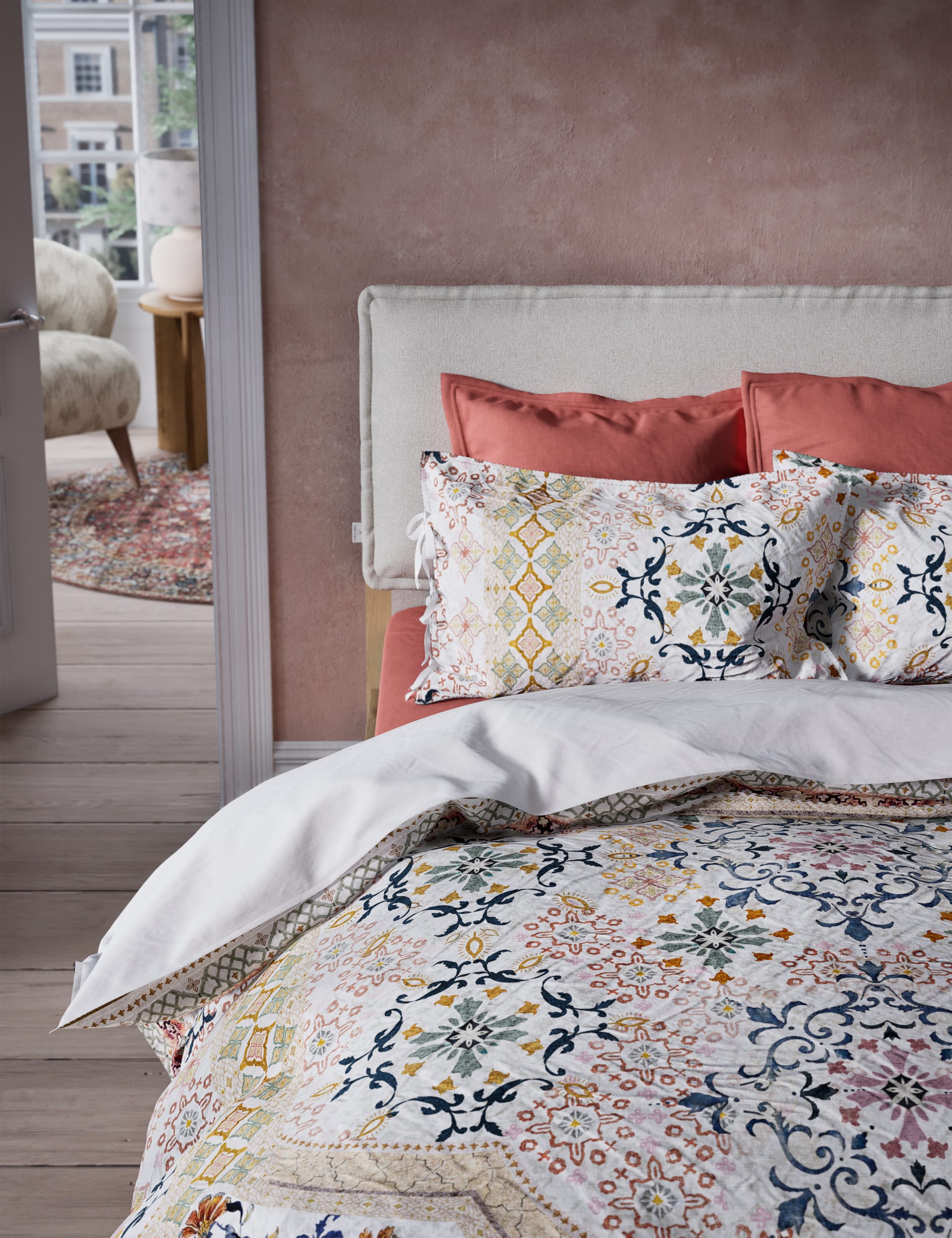 M&S X Fired Earth Jaipur Hawa Pure Cotton Bedding Set - DBL - Dusty Cedar, Dusty Cedar