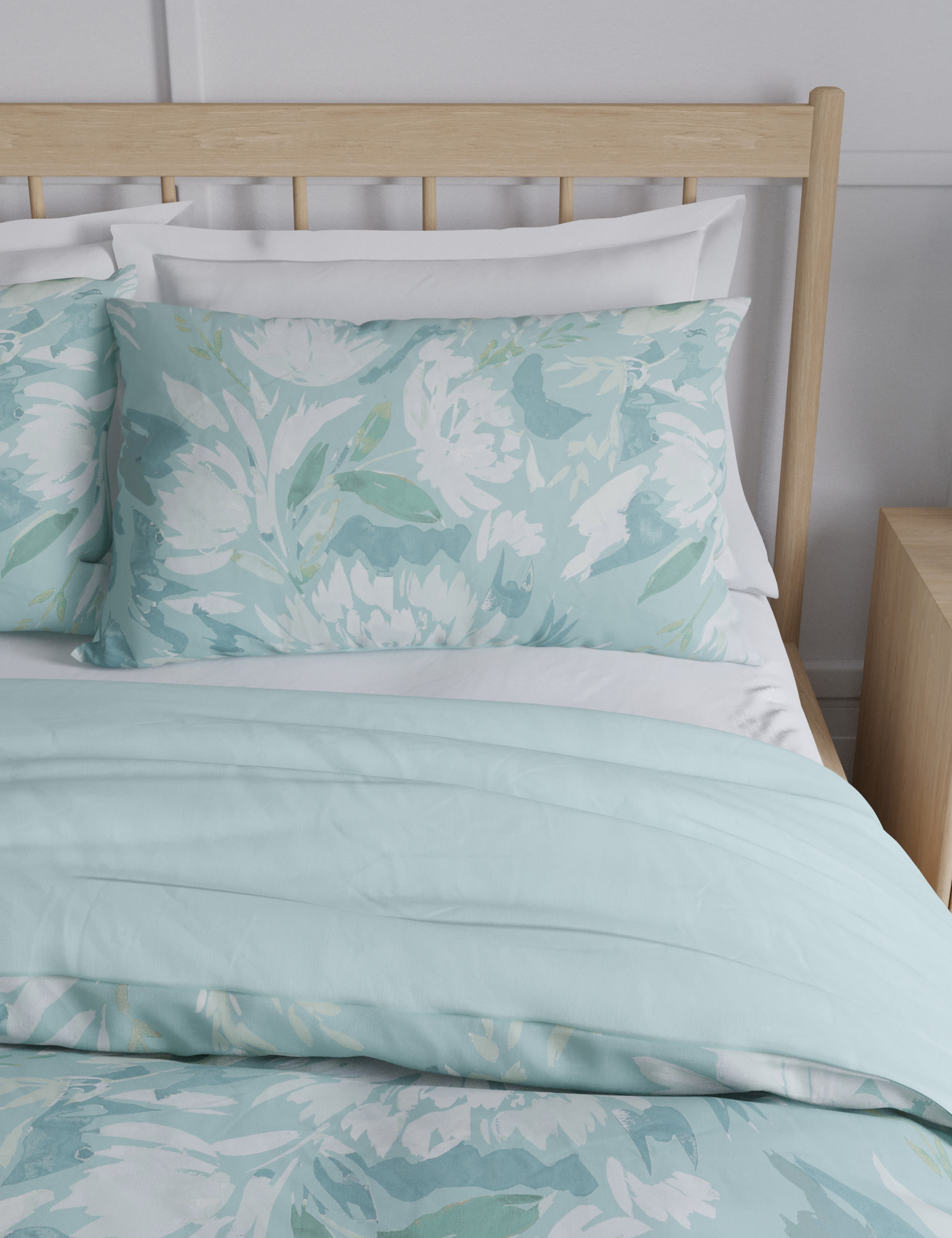 M&S Collection Pure Cotton Watercolour Floral Bedding Set - SGL - Soft Blue Mix, Soft Blue Mix