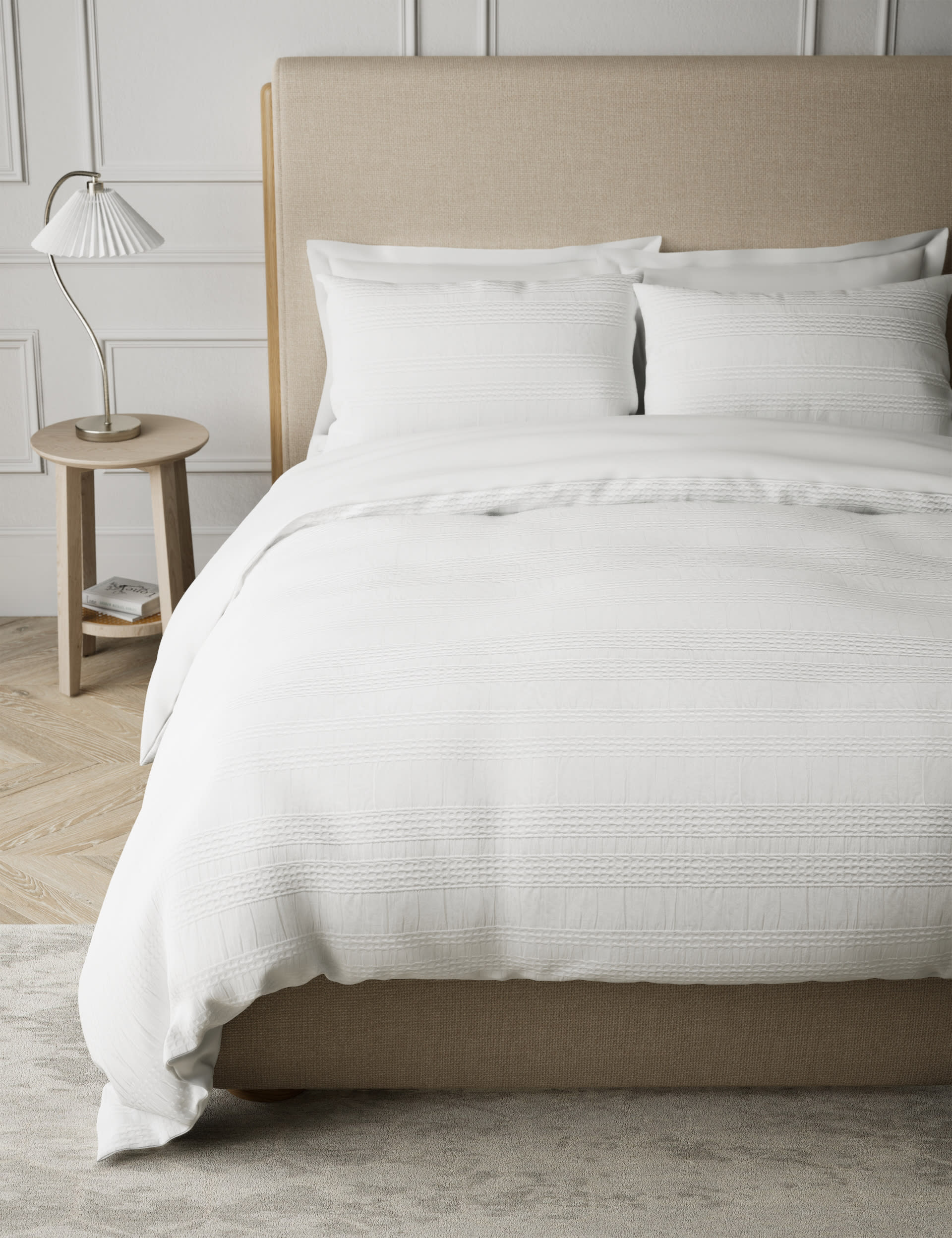 M&S Collection Pure Cotton Waffle Matelass Bedding Set - 5FT - White, White