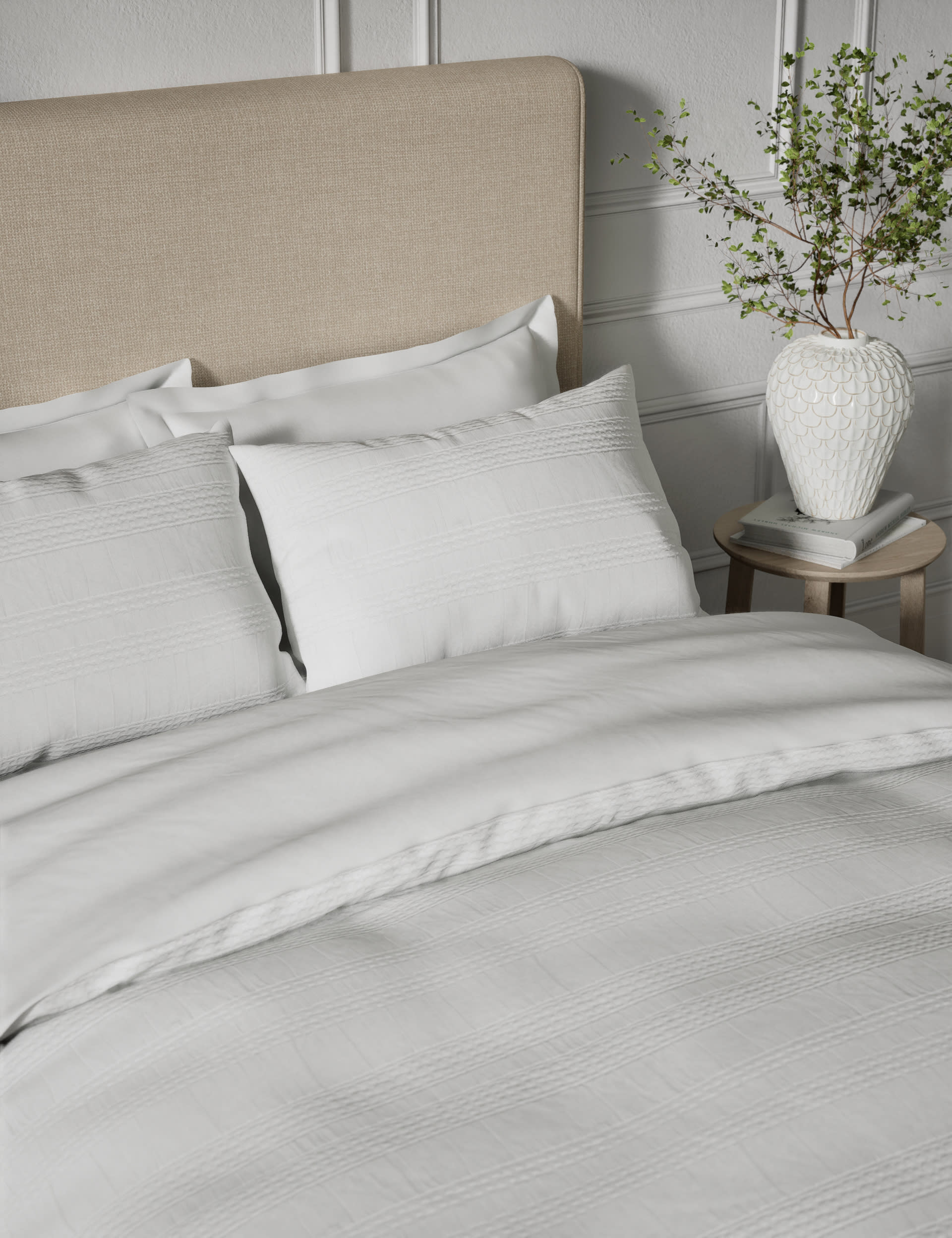 M&S Collection Pure Cotton Waffle Matelass Bedding Set - 5FT - White, White