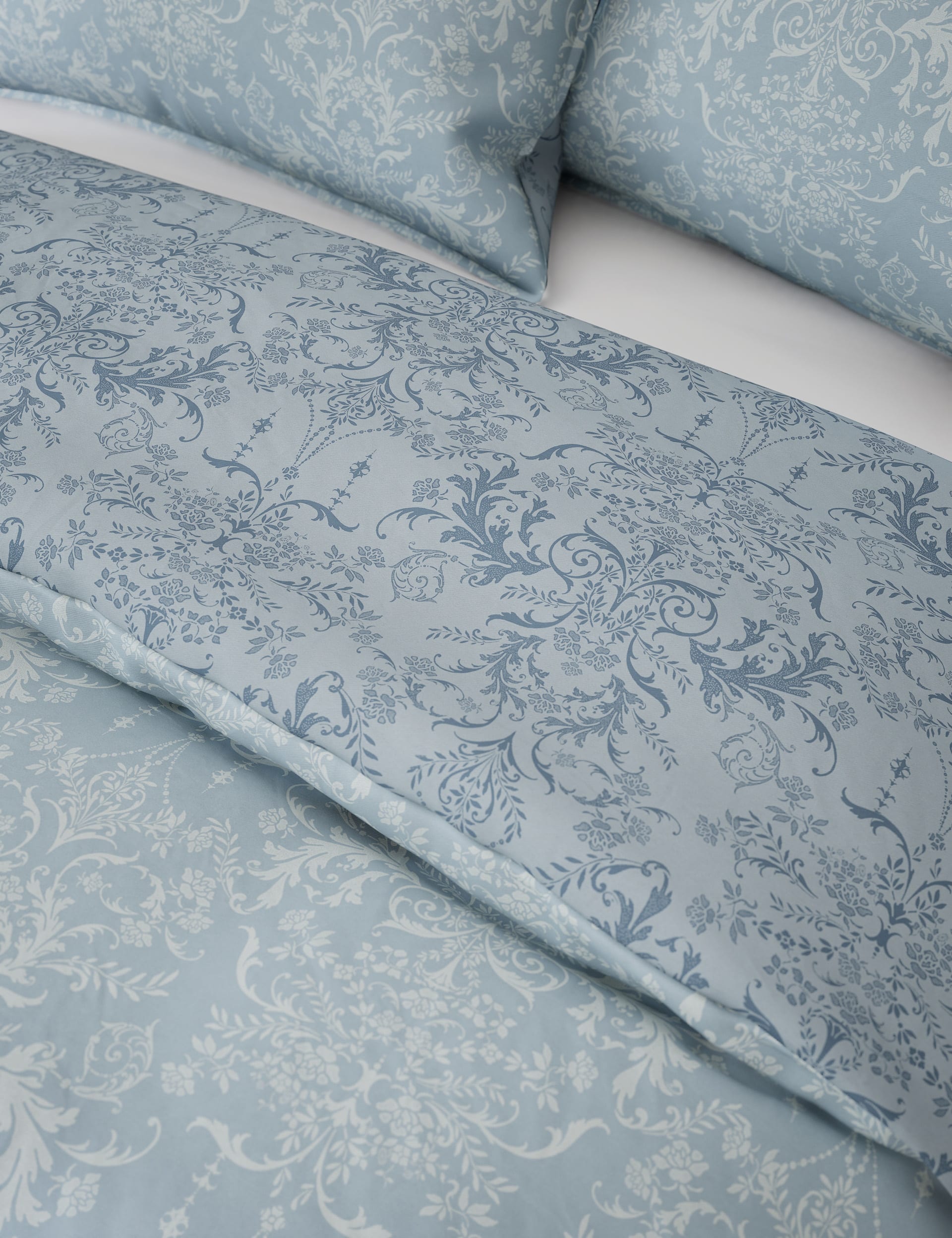 M&S Collection Aida-Alouette Damask Sateen Bedding Set - 5FT - Blue Mix, Green Mix,Grey Mix,Blue Mix