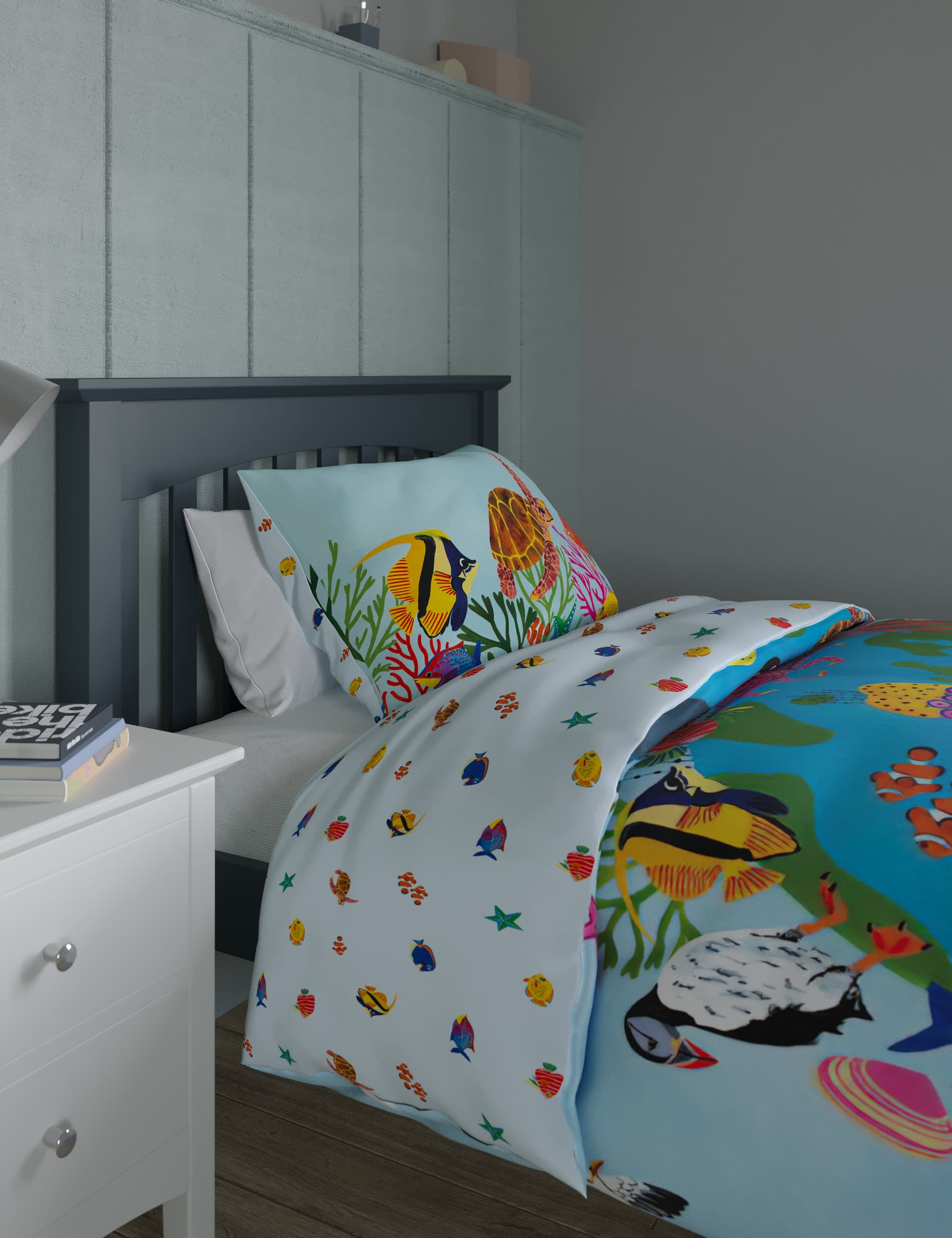 M&S Collection Under the Sea Pure Cotton Bedding Set - SGL - Blue Mix, Blue Mix