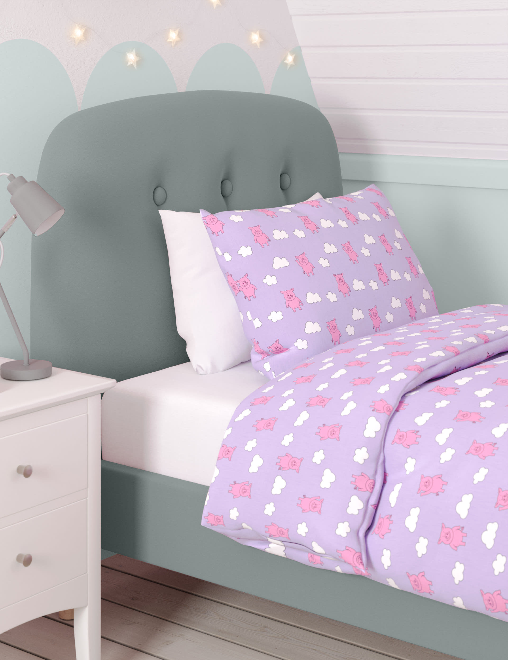 Percy Pig Clouds Cotton Blend Bedding Set - DBL - Lilac Mix, Lilac Mix