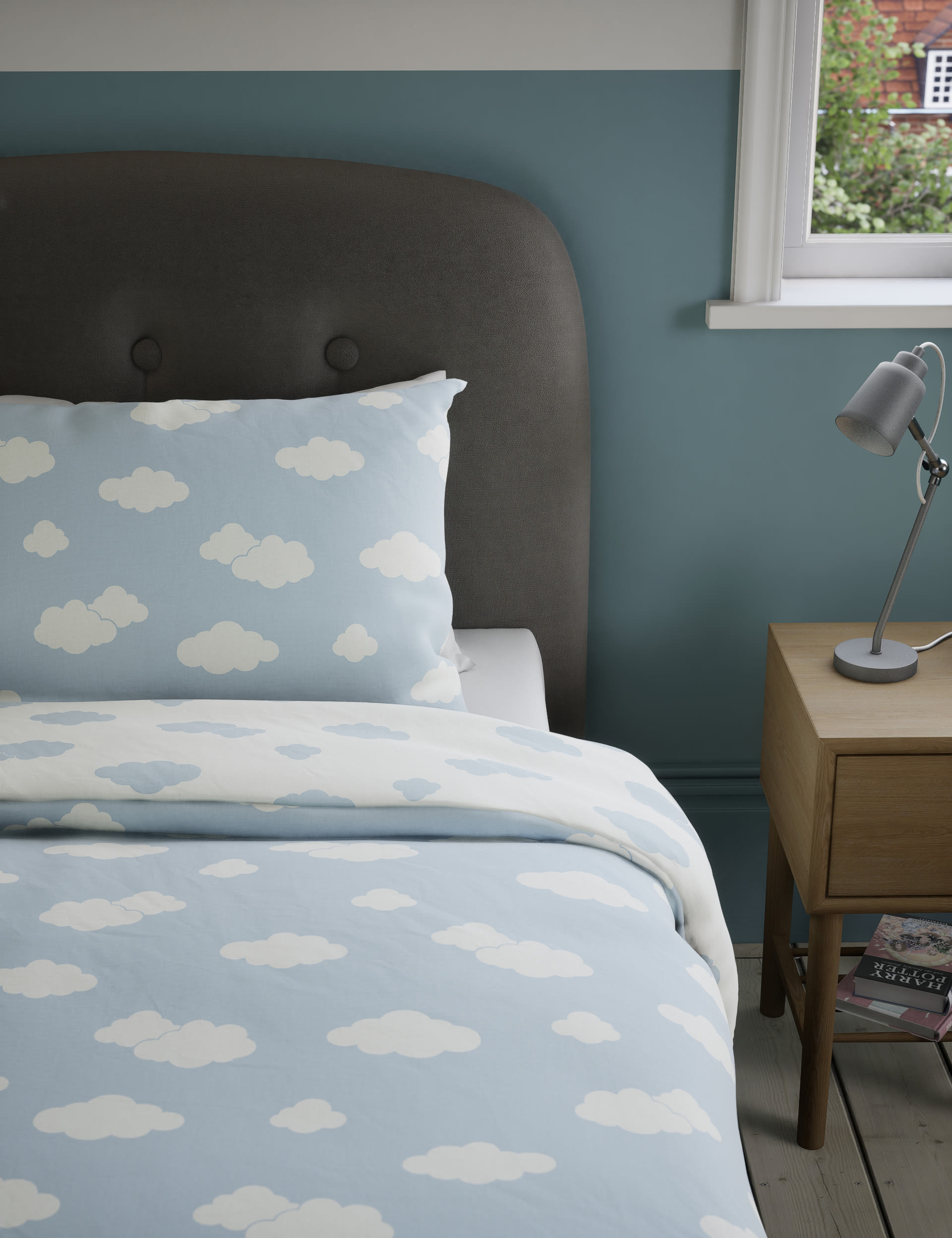 M&S Collection Clouds Cotton Blend Bedding Set - SGL - Blue, Blue