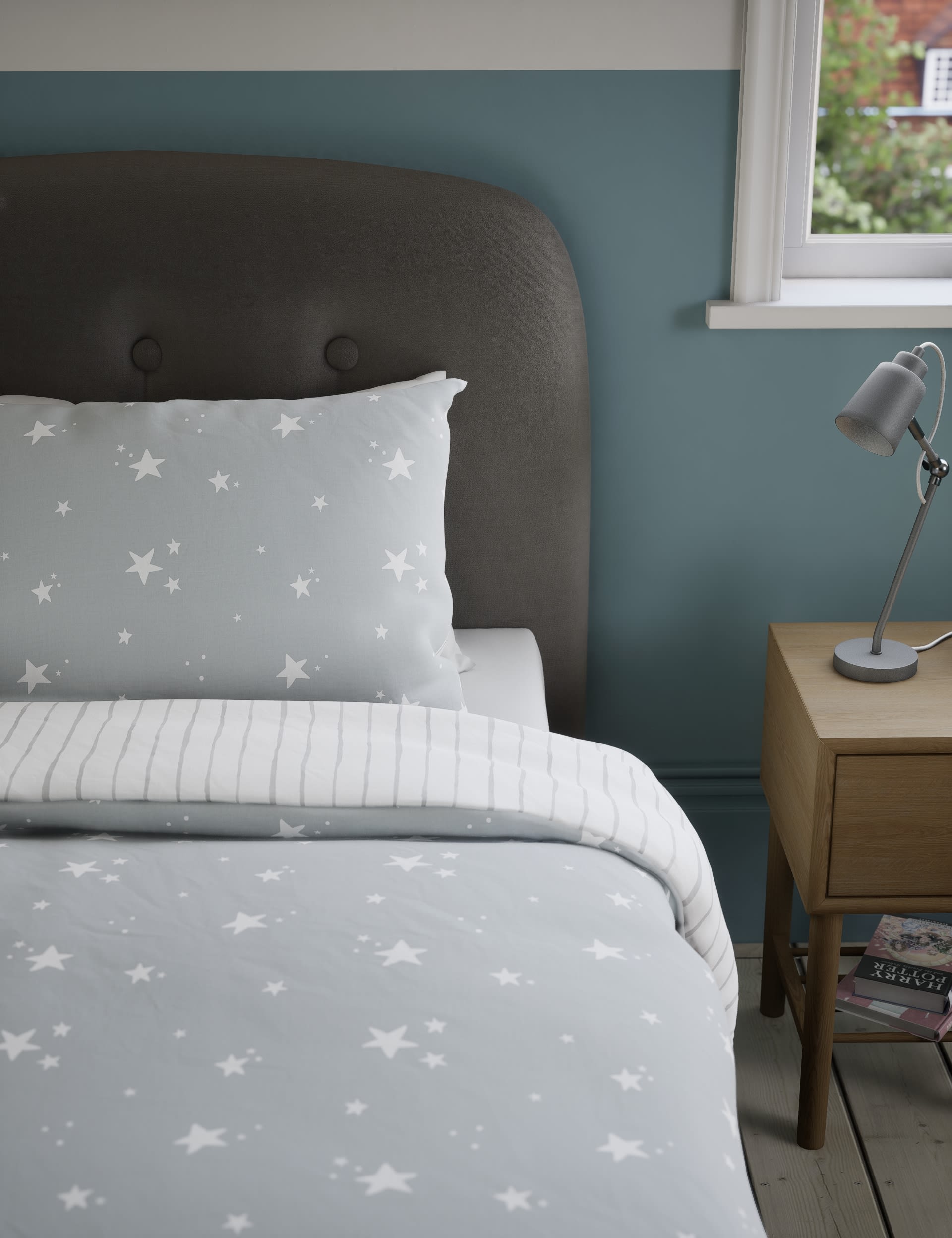 M&S Collection Lyocell Rich Ditsy Stars Bedding Set - SGL - Light Grey, Light Grey